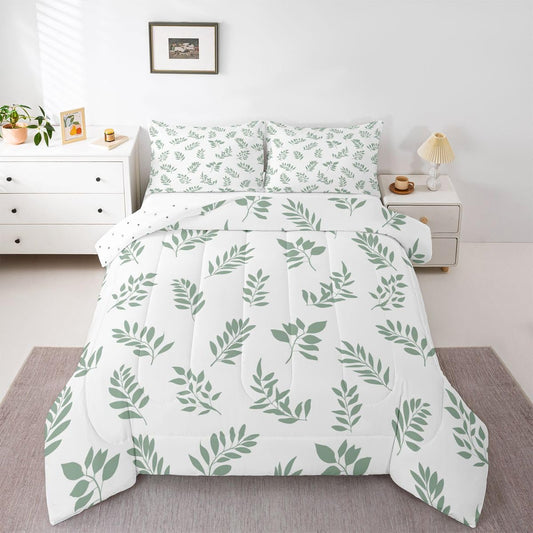 Erosebridal Plant Leaves Comforter Set Boho Plant Leaf Full Size Bedding Sets for Young Boys | Romantic Botanical Garden Comforter Spring Vintage Countryside Bed Set, Kawaii Room Decor Aesthetic