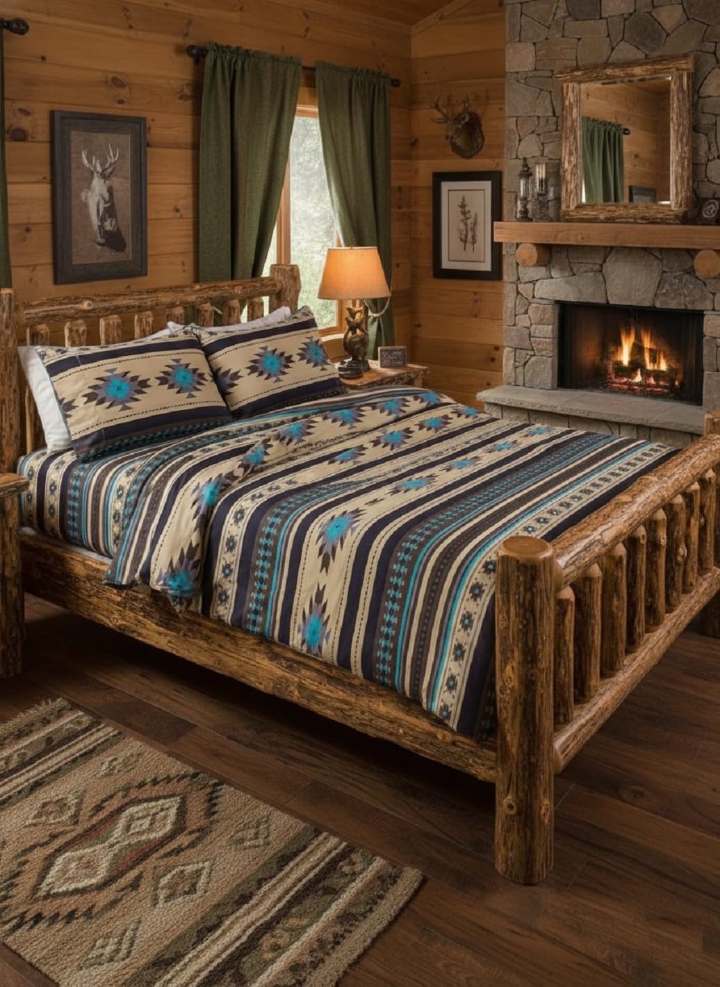 Chezmoi Collection Prescott 3-Piece Southwestern Microfiber Sheet Set, Printed Geometric Tribal Multicolor Teal Beige Black Gray Bed Sheets, Twin XL Size