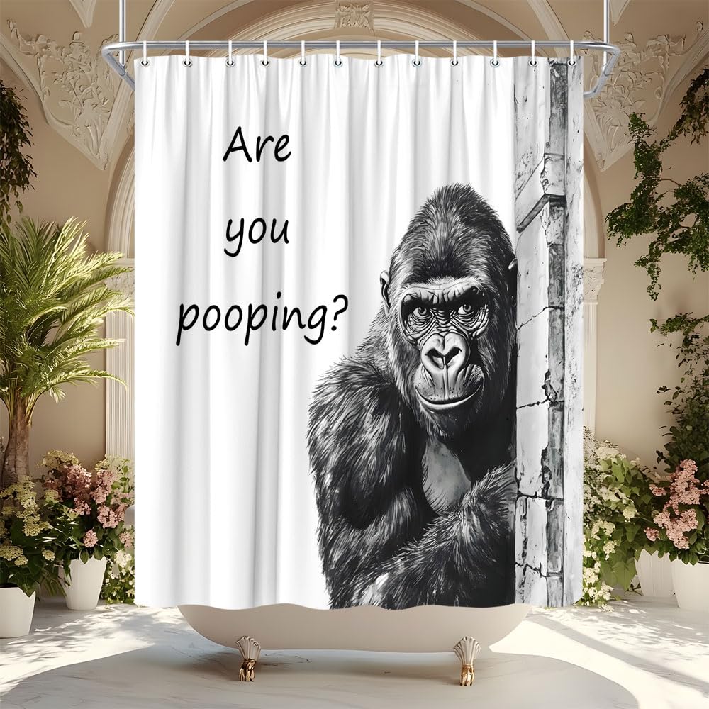 XHGMGS Funny Gorilla Shower Curtain Black and White Monkey,70" Wx70 H