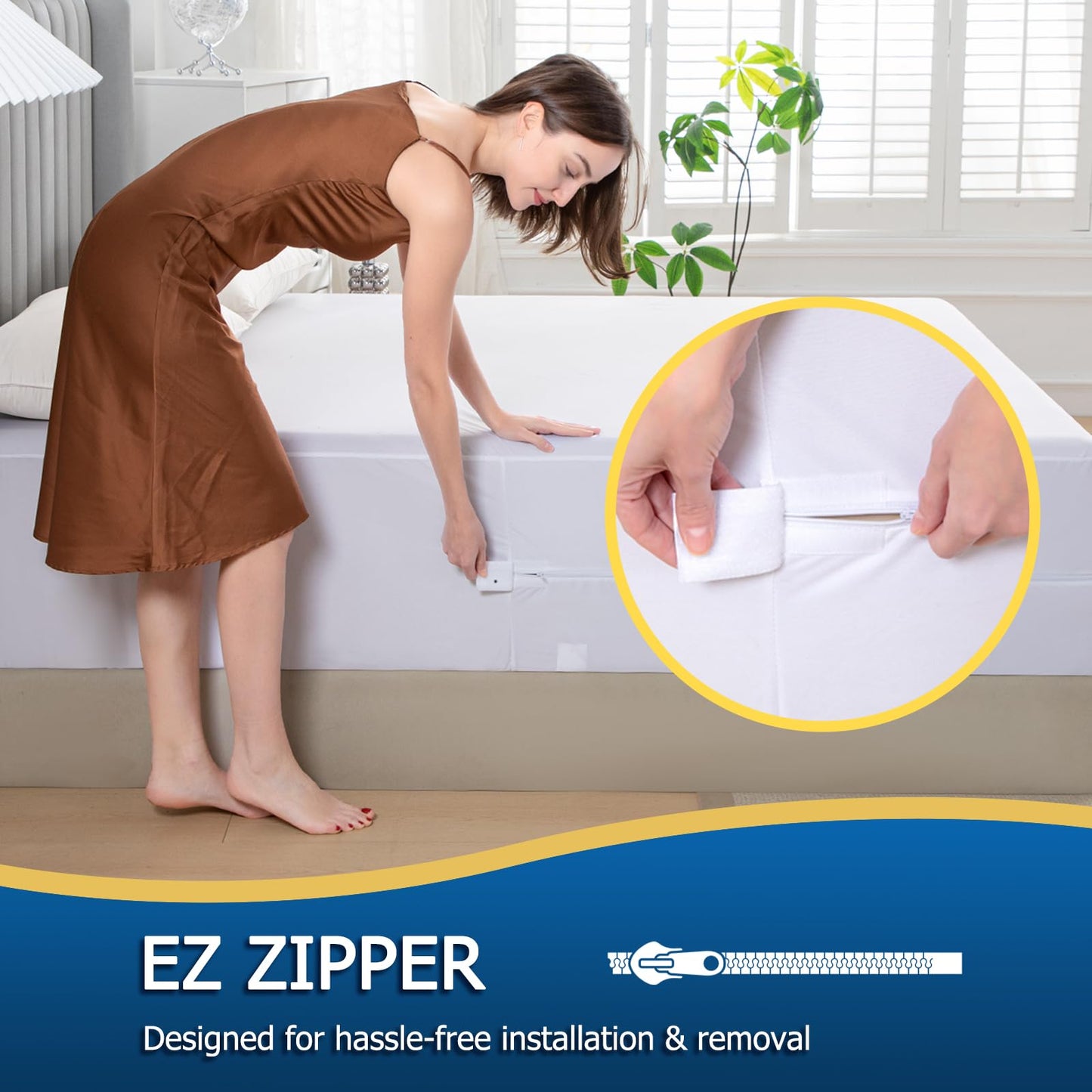 King Zippered Mattress Encasement, Waterproof Zipper Mattress Protector, Breathable, Noiseless, Machine-Washable Zip Mattress Cover?Fitting 7" - 15" Deep Mattress