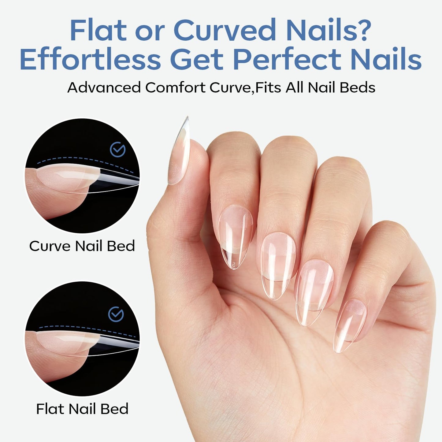 modelones Short Almond Nail Tips, 360pcs Pre-etched Clear Soft Press On Fake Nails Full Cover Half Matte Acrylic Gel Tips Extension for Salon & Home Use 15 Sizes