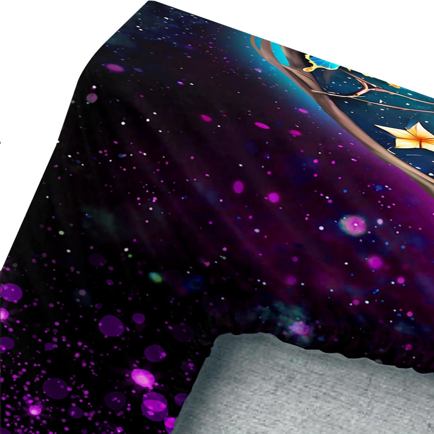 UEVBF Aesthetic Butterfly Bedding Twin Fitted Sheet,Romantic Love Flower Glitter Bed Fitted Sheet for Kids Teens Girls Room Decor,Blue Butterfly Fitted Sheet Sets,1 Fitted Sheet+2 Pillowcases.