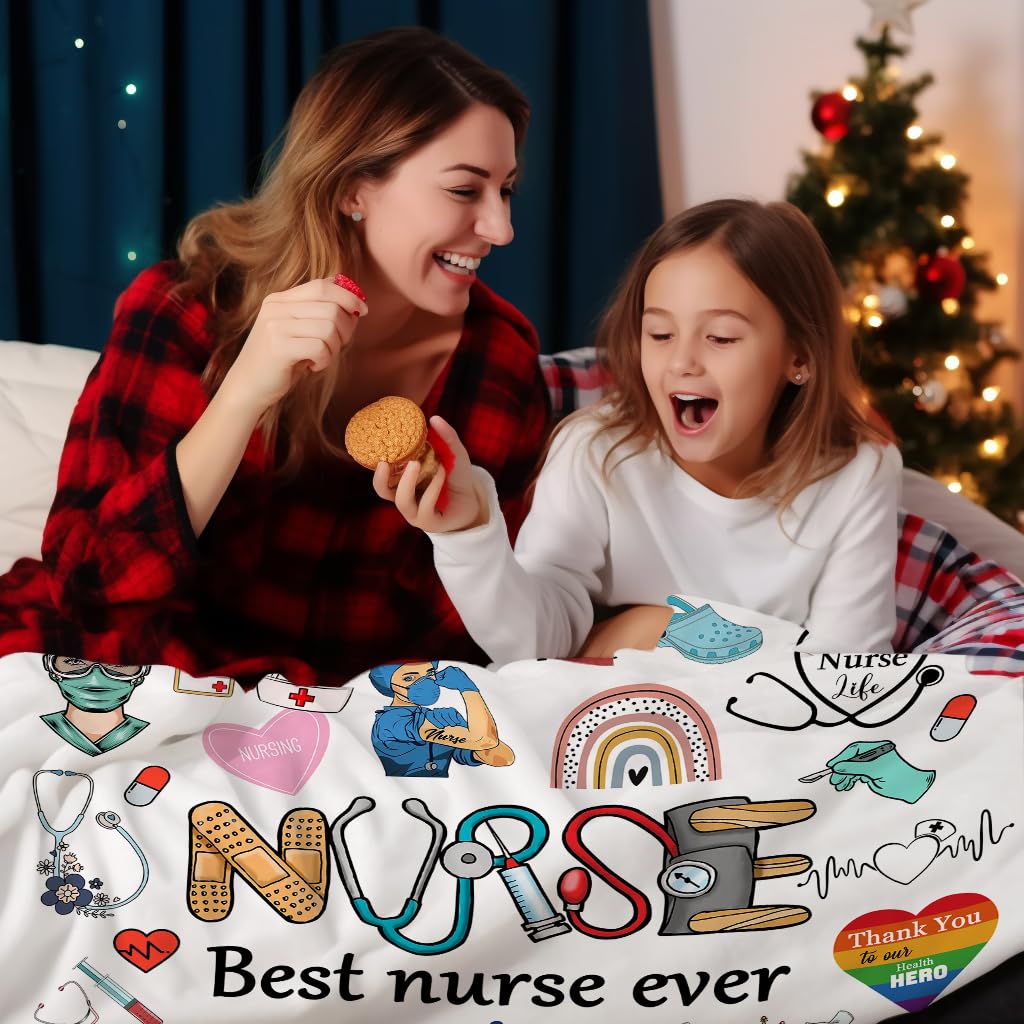 EYENORA Nurse Blanket Nursing Practitioner Gifts Throw Blanket Nursing Student Graduation Nurse Week Day Gifts for Sofa Bed Chair 50"X40"