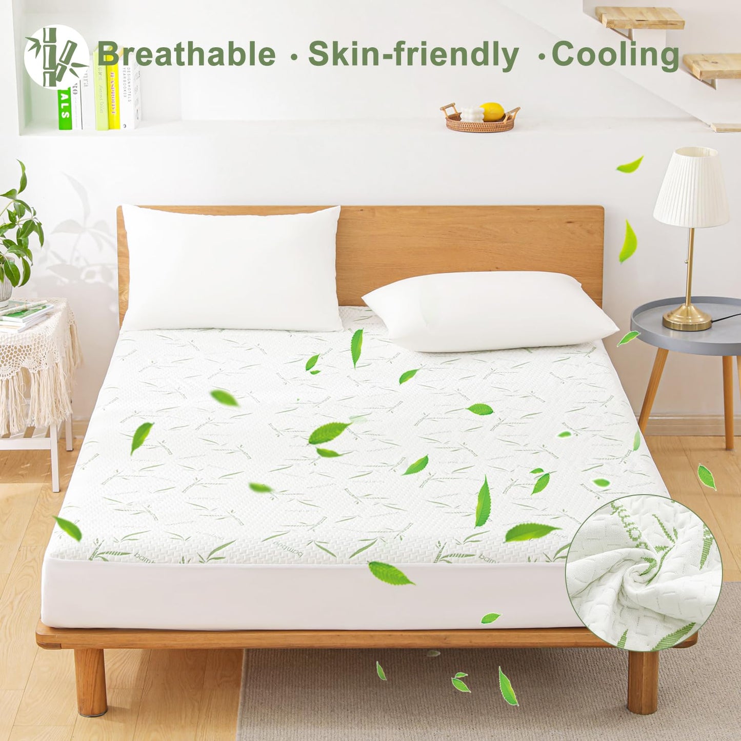 Queen Mattress Protector Waterproof Mattress Pad Washable Bamboo Rayon Mattress Cover Breathable Noiseless Bed Protector 5" - 21'' Elastic Fitted Deep Pocket