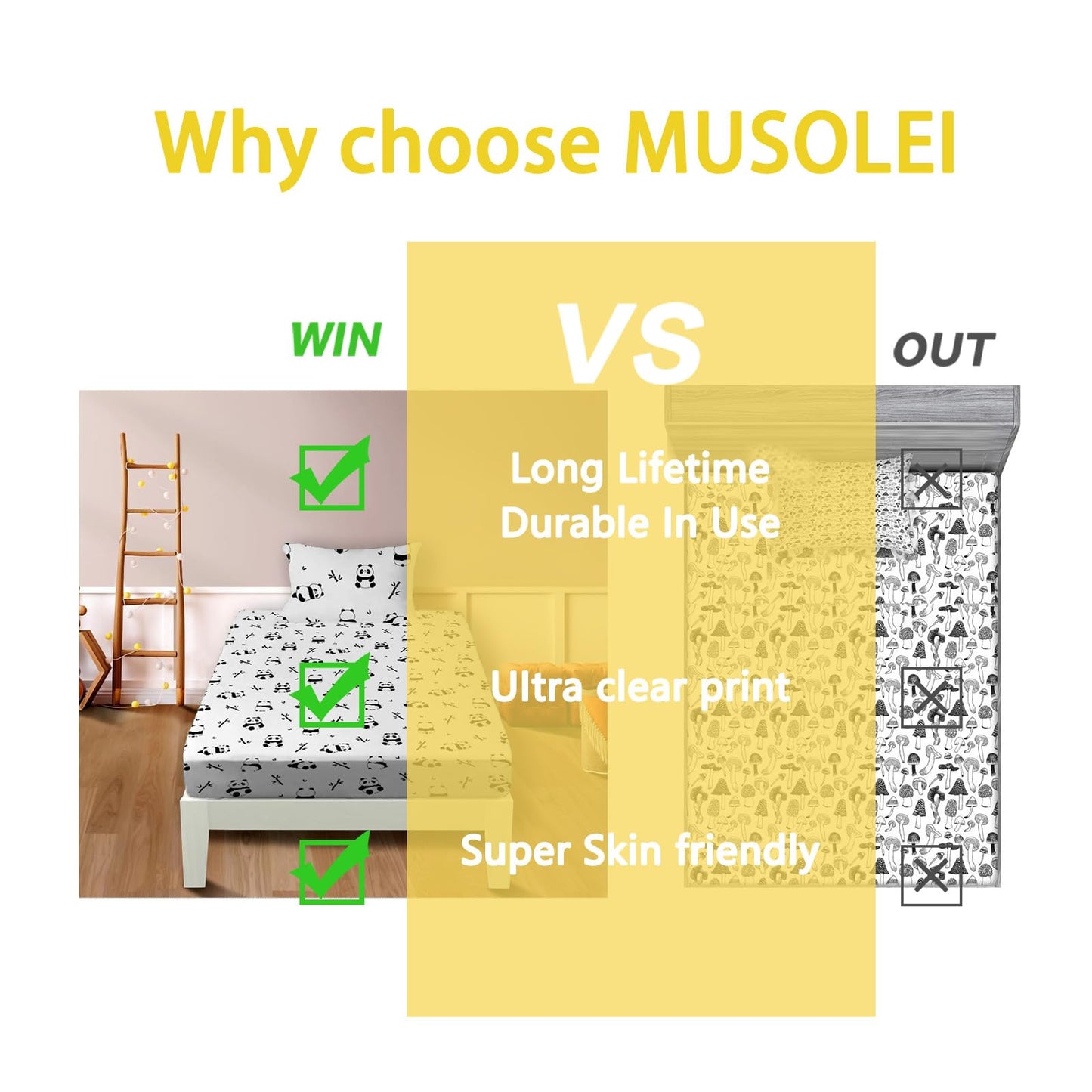 MUSOLEI Panda Sheet Panda Fitted Sheet Cute Animal Pandas Bed Sheets Girl Twin Sheets Girl Full bedsheet Girls Bedding Cute Girls Bed Sheet 1 Fitted Sheet with 1 Pillowcase (Twin)