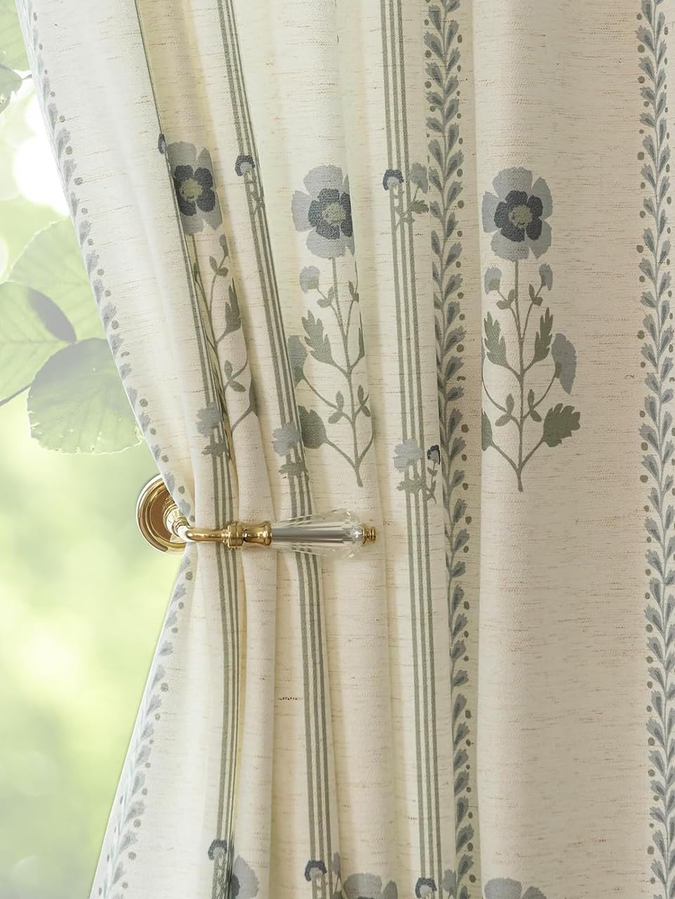Pinch Pleated Curtains Luxury Light Filtering Floral Curtains for Living Room Bedroom Dining Room - 95 Inches Linen Drapes Farmhouse Window Curtains with Hooks - 2 Panels Set, 40" W x 95" L