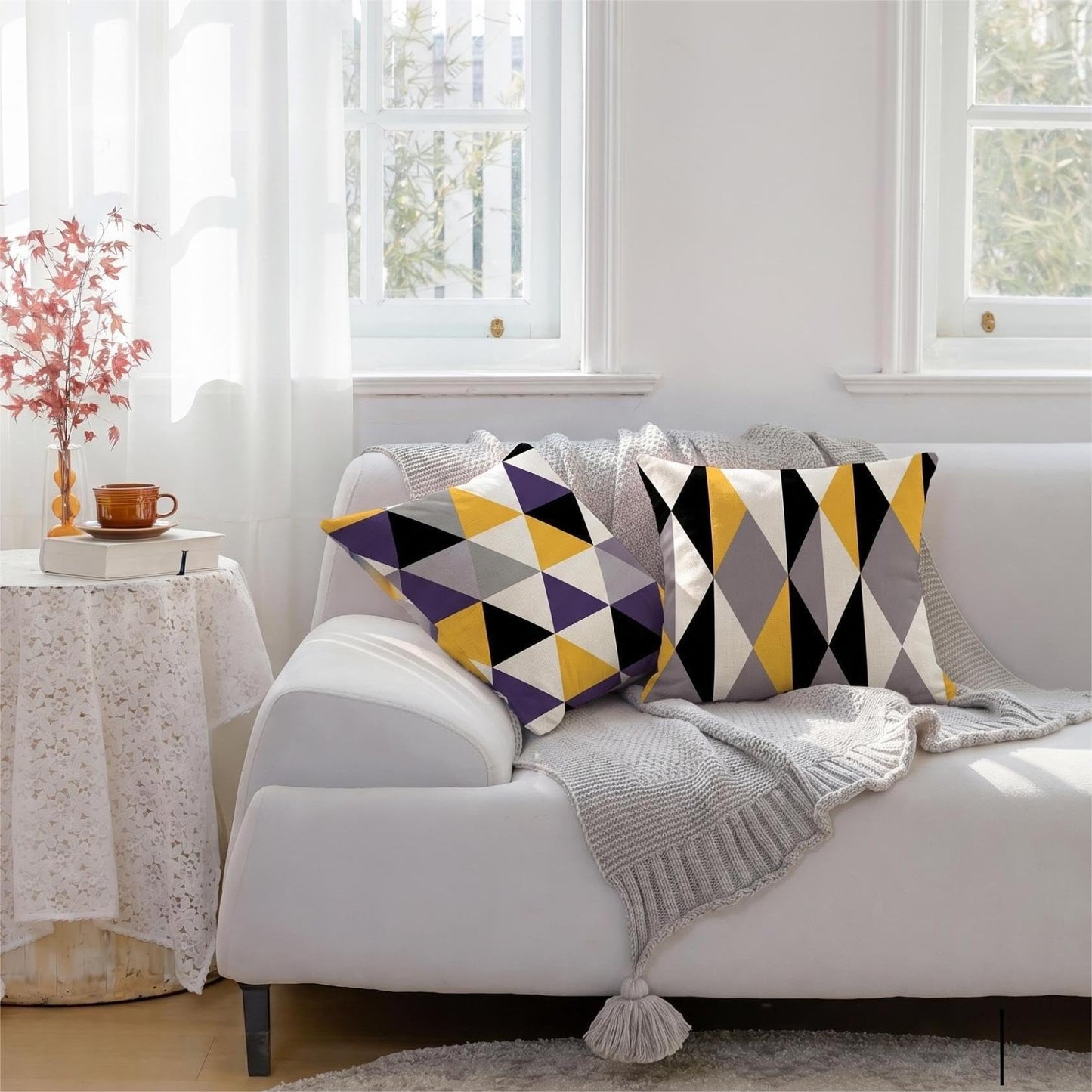 YUNNKEEY Pillow Covers 18x18 Set of 4, Modern Sofa Throw Pillow Cover, Decorative Home Outdoor Linen Fabric Geometric Pillow Case for Couch Bed Car 45x45cm, Yellow