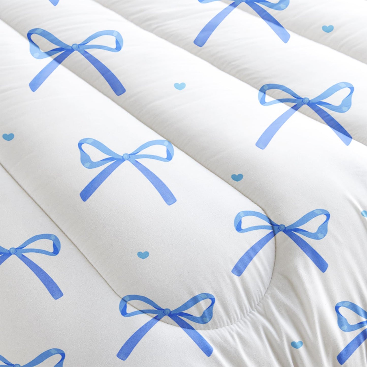QOOMO 3Pcs Bow Comforter Set Twin,Bowknot Bedding Set for Teens Boys Girls,1 Comforter with 2 Pillowcases,Down Alternative,Soft and Lightweight