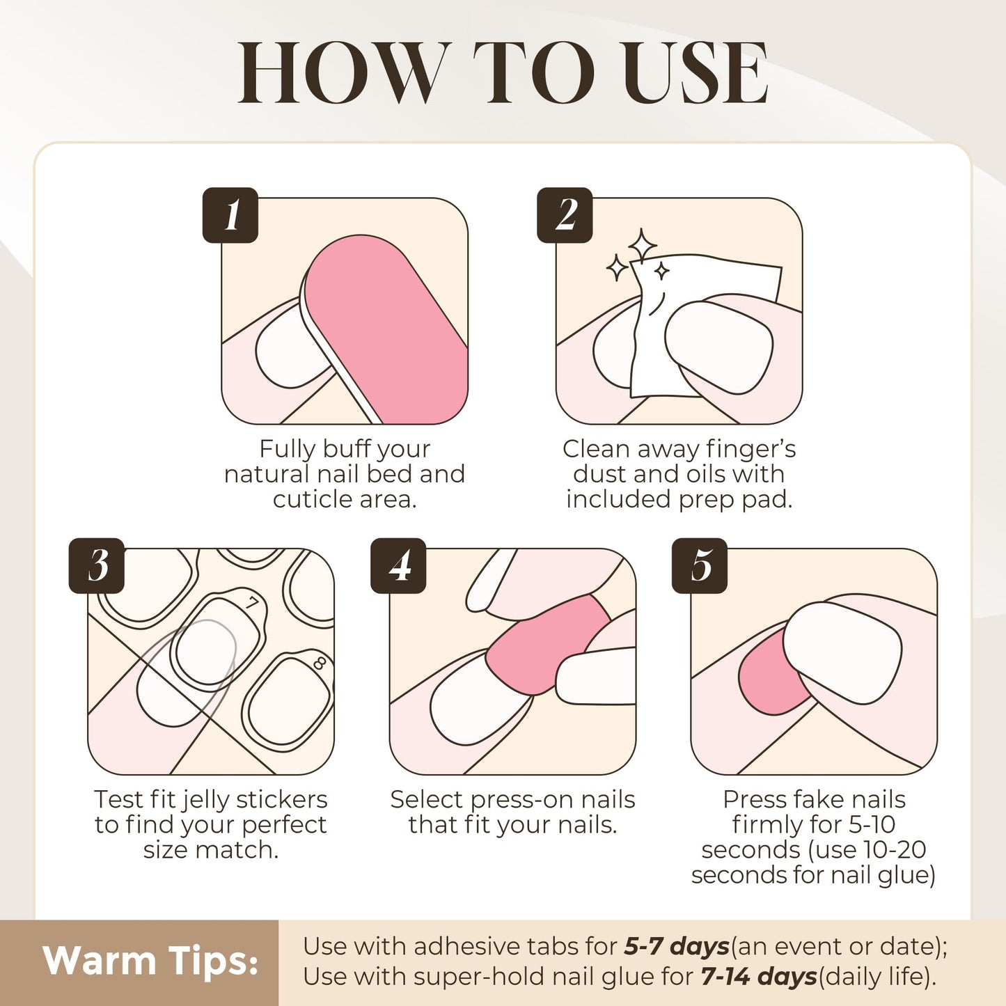 UNA GELLA Press On Nails Short Square : Ombre Soft Gel Press Ons Kit with Nail Glue Adhesive Tabs Nail File, 16 Sizes - 32Pcs Reusable Fake Nails, Nude Cream, Women Gift