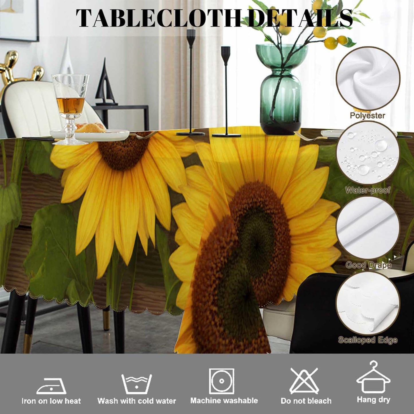 Swono Rectangle Tablecloth Sunflower Table Cover 52x70 Inch Retro Sunflowers On Wooden Board Table Cloth for Rectangle Tables Decorative Tablecloth for Dining Party Camping BBQ