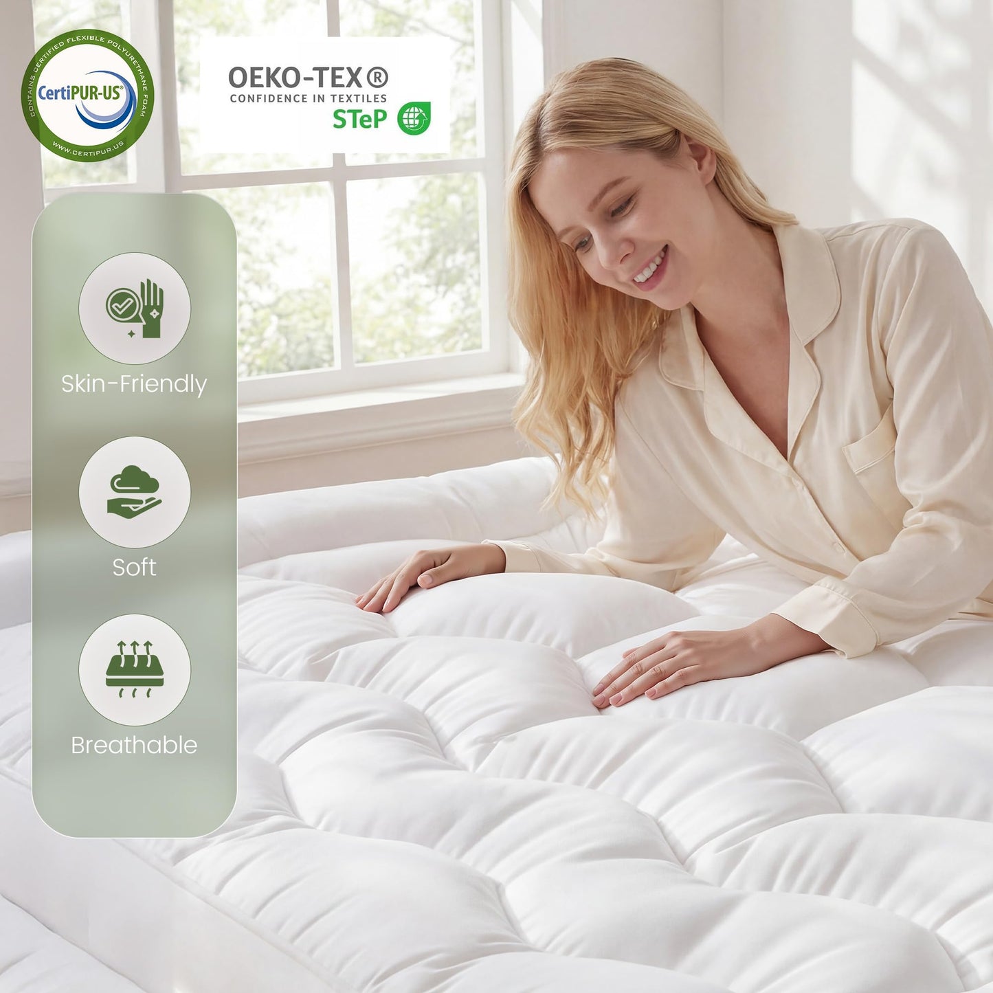 Homkdom Twin Mattress Topper for Back Pain & Hip Relief, Cloud-Like Pillow Top Mattress Topper for College Dorm Room Essentials, Quilted Fitted Mattress Pad Protector 6-21'' Deep Pocket, Washable