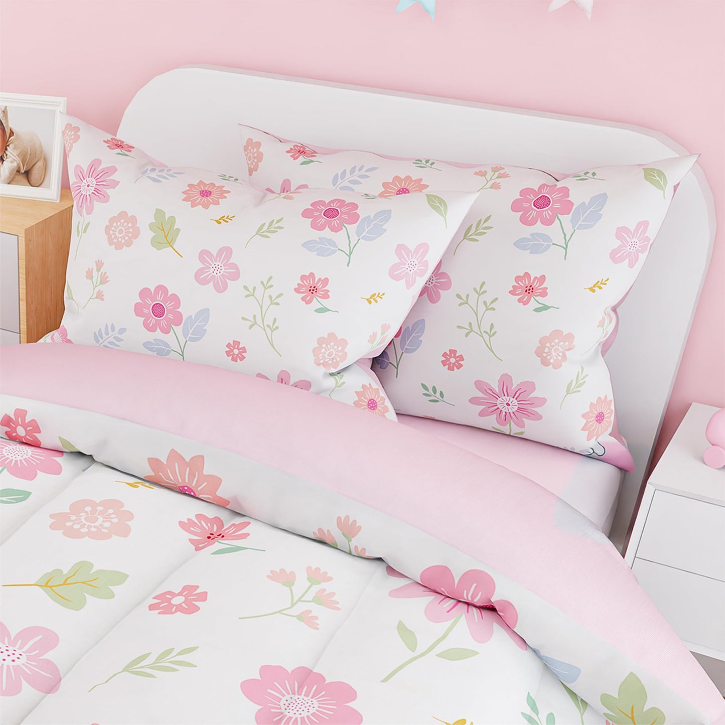 SANDJEST Floral Duvet Cover Sets Full Size for Kids Girls, Incude 1 Polyester Comforter Cover 80x90 Inches and 2 Pillowcases 20x26 Inches, Comforter Not Included, Gift for Christmas Birthday