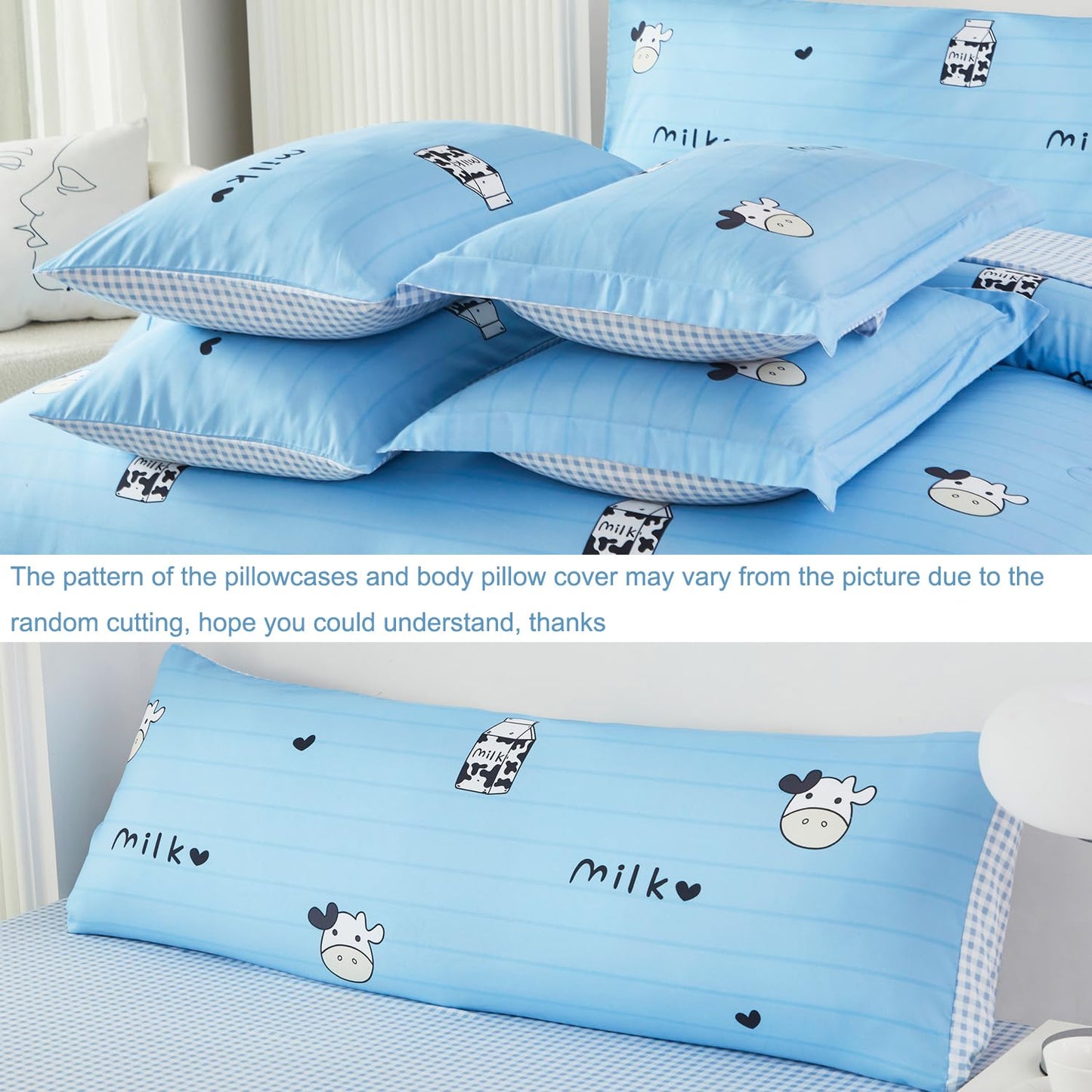 SUCSES 8 Pieces Blue Full Size Comforter Set Striped Western Kids Bedding Sets for Boys Girls Milk Cow Print Bed in A Bag with Comforter and Sheets (Blue, Full)
