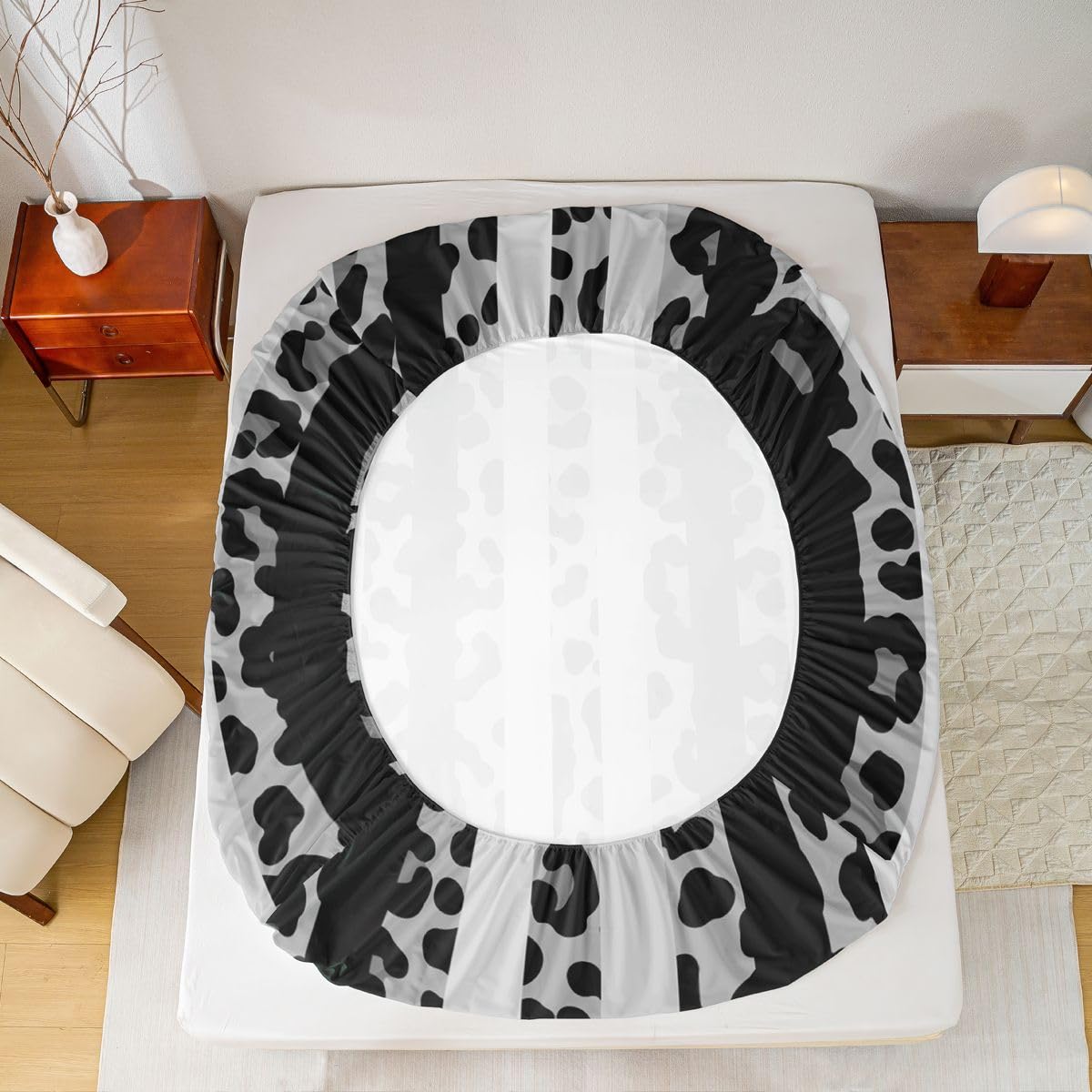 jejeloiu Black Leopard Print Fitted Sheet with 1 Pillowcase Twin Size Abstract Bed Sheets Set 16" Deep Pocket Boys Girls Leopard Stripes Bedding Teens Bedroom Decor Breathable