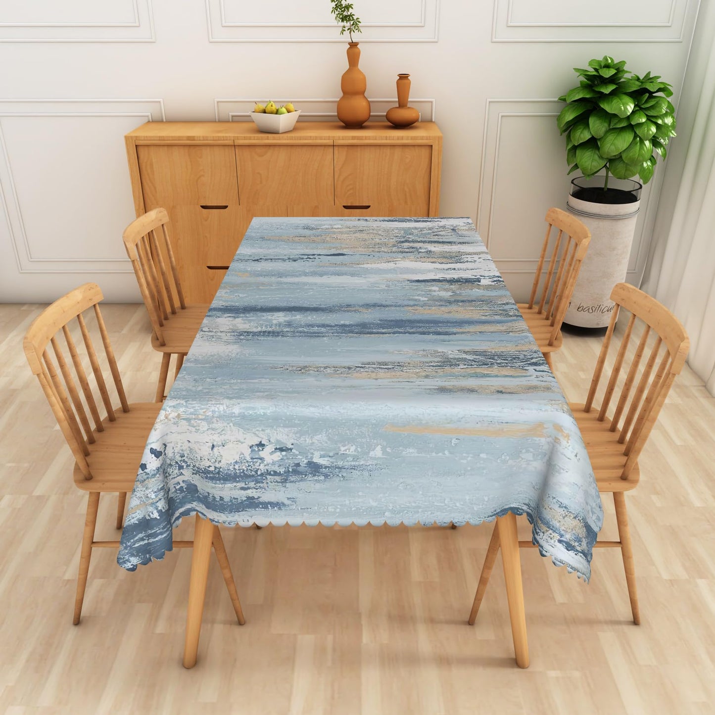 SIEDYCV Graffiti Painting Tablecloth Rectangle, 52x70 Inch Modern Abstract Art Sky Blue Oil Texture Fabric Table Cloth Thick,Waterproof Table Cover for Kitchen Birthday Wedding Party Cafe Home Decor