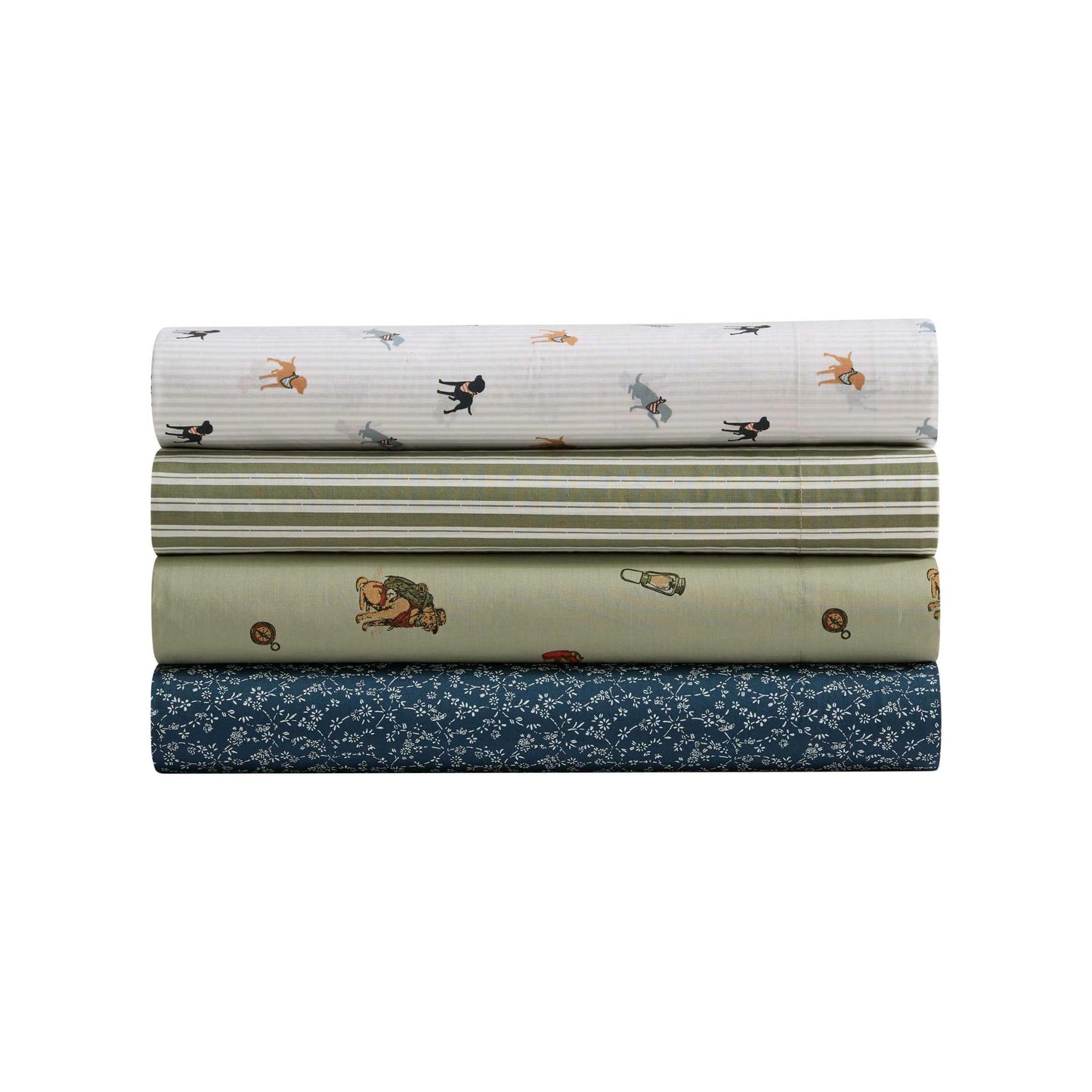 Eddie Bauer - Twin Size Sheet Set, Cotton Percale Bedding with Deep Pocket Fitted Sheet, Bed Sheets with Matching Pillowcase, Buddy Scarves and Stripes Beige