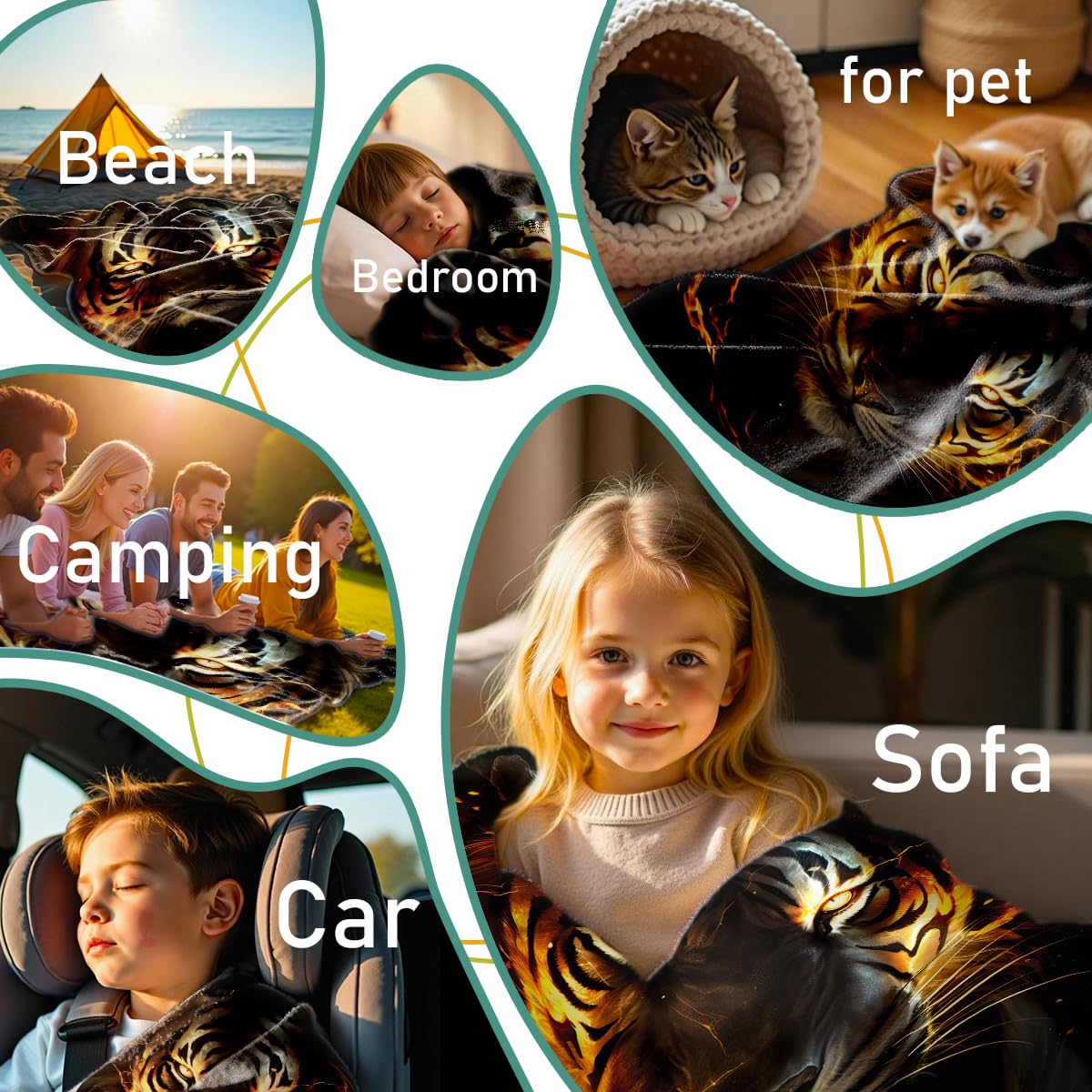 HUNXIAOJ Printed Bed Blanket Black and Gold Animal Throw Tiger Flannel Blankets Queen Size Blankets for Men Boy Bed Sofa Office Chair Blanket (59"x78")