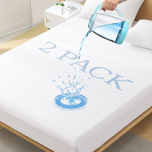 2 Pack Twin Size Premium Waterproof Mattress Protector, Soft Breathable Mattress Pad, Noiseless Waterproof Bed Cover - Stretch to 21" Fitted Deep Pocket Mattress Protection
