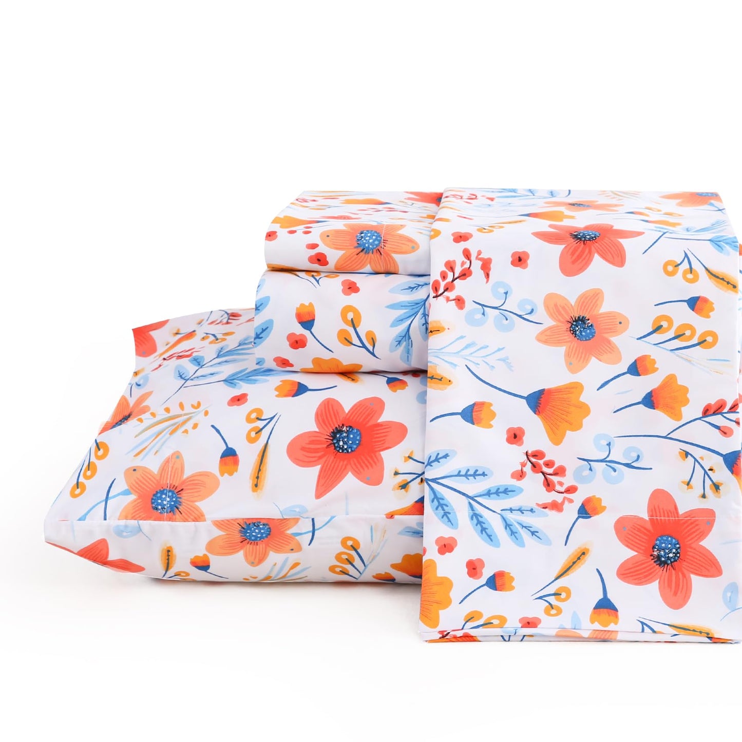 JSD Spring Floral Printed Sheet Set Queen Size, 4 Piece Flower Pattern Microfiber Bed Sheets Deep Pocket