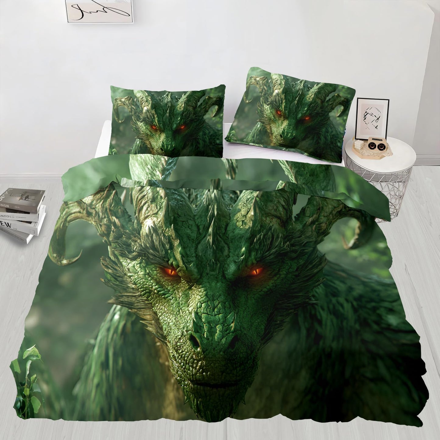 PAISUOQ Dragon Duvet Cover King Size, Fantasy Dragon Bedding Set, 3 Piece, Soft Microfiber Patterned Comforter Cover with Zipper Ties & 2 Pillowcase, Jungle Animal Bedroom Decor & Gifts