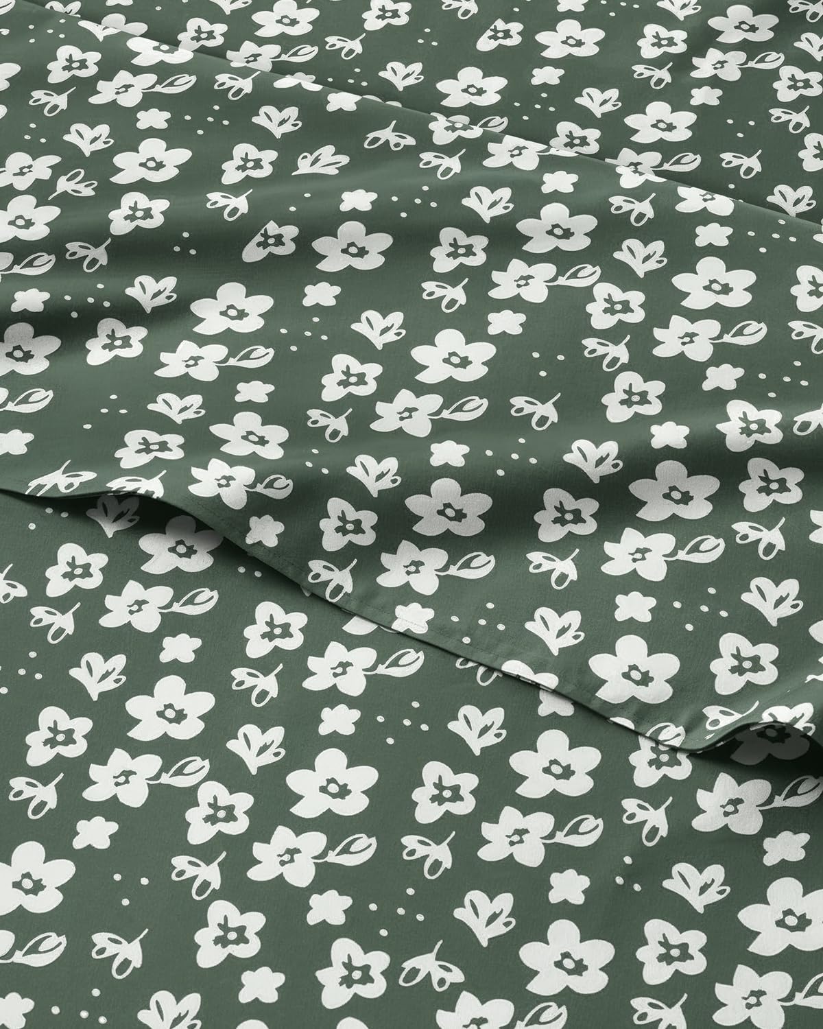 Floral Sheets - Green Floral Bed Sheet Set - 1 Flat, 1 Fitted & 2 Pillowcases w/ Deep Pockets - Comfy, Wrinkle & Fade Free - Boho Botanical Bedding - Ultra-Soft, Breathable & Cooling - Queen Size Set