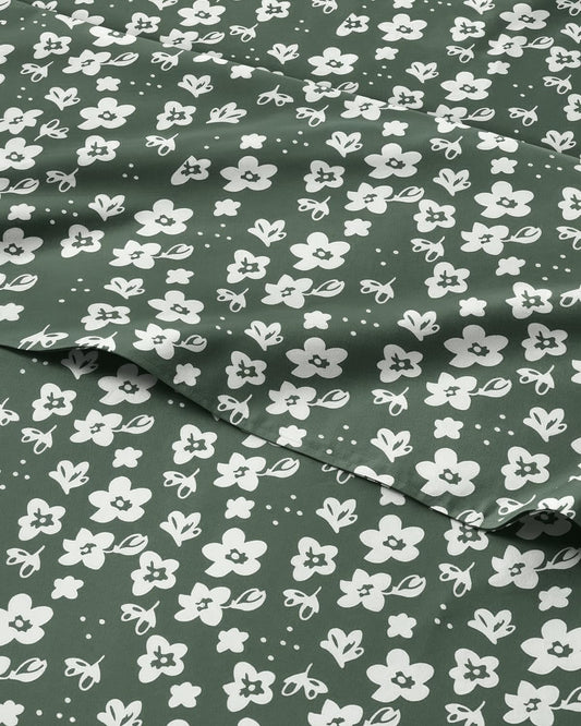 Floral Sheets - Green Floral Bed Sheet Set - 1 Flat, 1 Fitted & 2 Pillowcases w/ Deep Pockets - Comfy, Wrinkle & Fade Free - Boho Botanical Bedding - Ultra-Soft, Breathable & Cooling - Queen Size Set
