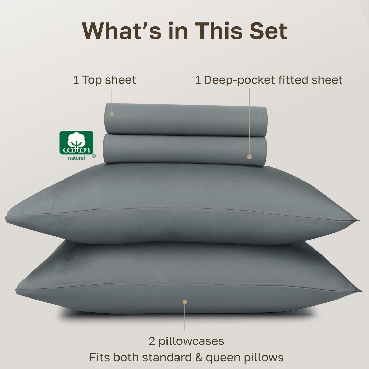 California Design Den 100% Egyptian Cotton Sheets - Queen Sheets Set, Certified Authentic Luxury, Soft Sateen, Deep Pockets, Breathable and Durable Luxury Bedding Set - Grey