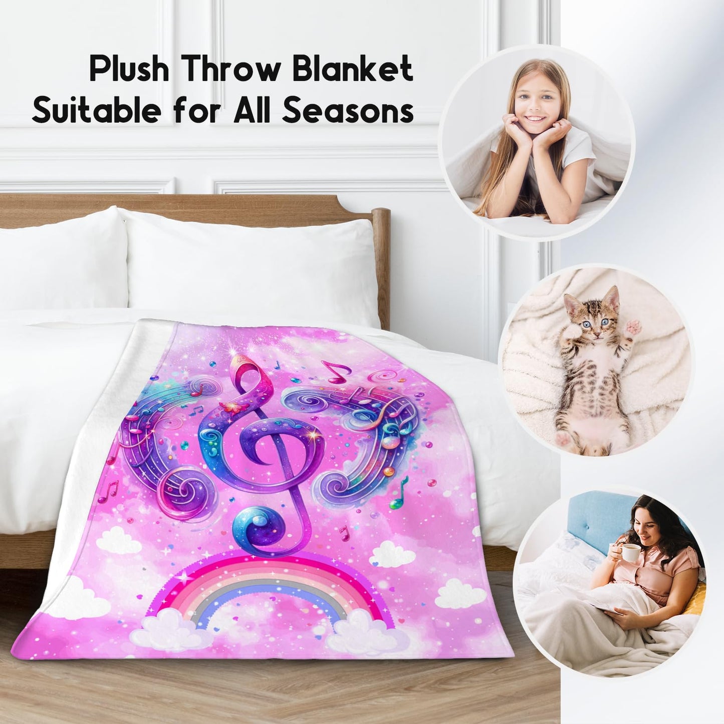 Gifts for Music Lovers, Music Blanket for Girls Women, Kids Comfy Flannel Throw for Sofa Home Decor, 40"x50"