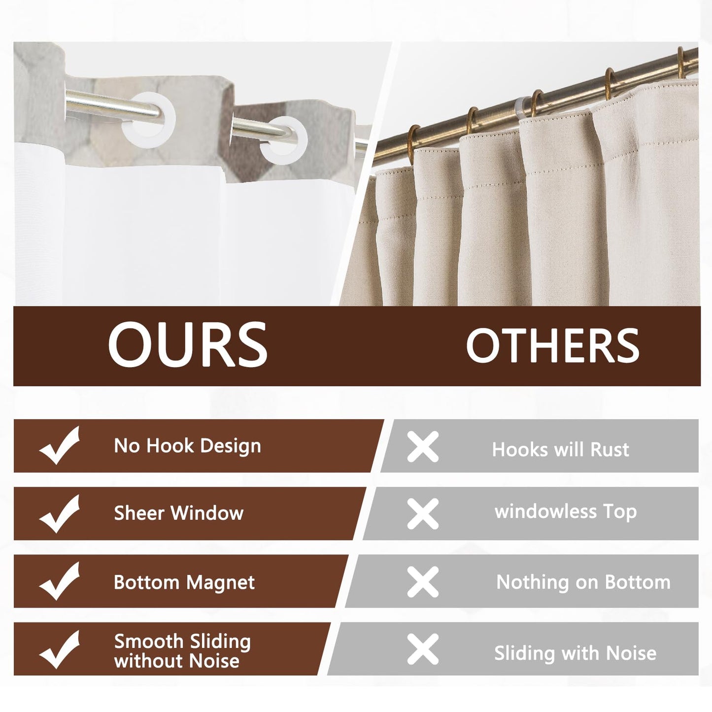 NAEMBCU No Hook Geometric Shower Curtain with Snap in Liner 71x74 Inch