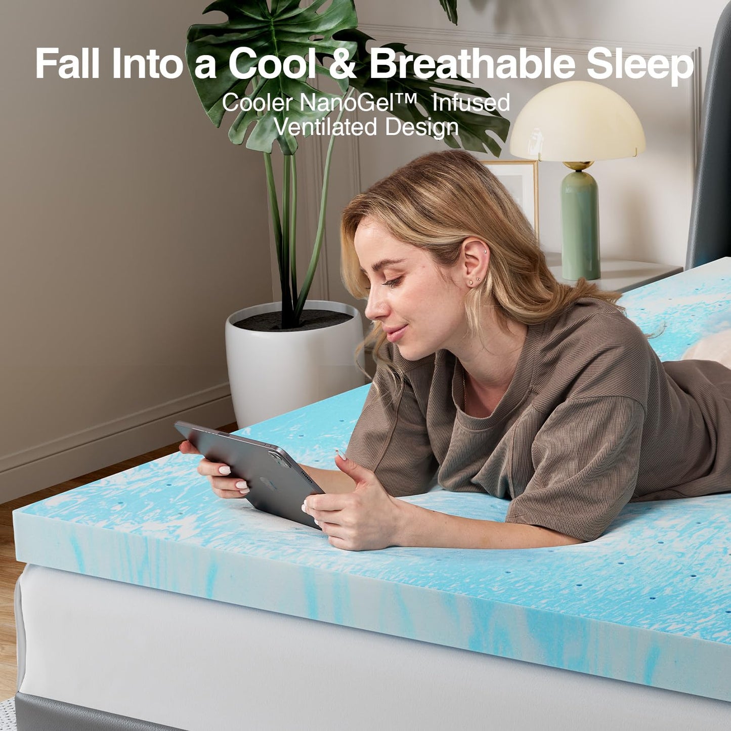 Novilla Twin Memory Foam Mattress Topper 2 Inch, Cooling Gel Infused, Ventilated Pressure Relief Pad, Soft Comfort for Sofa, RV, Camper, Dorm Room