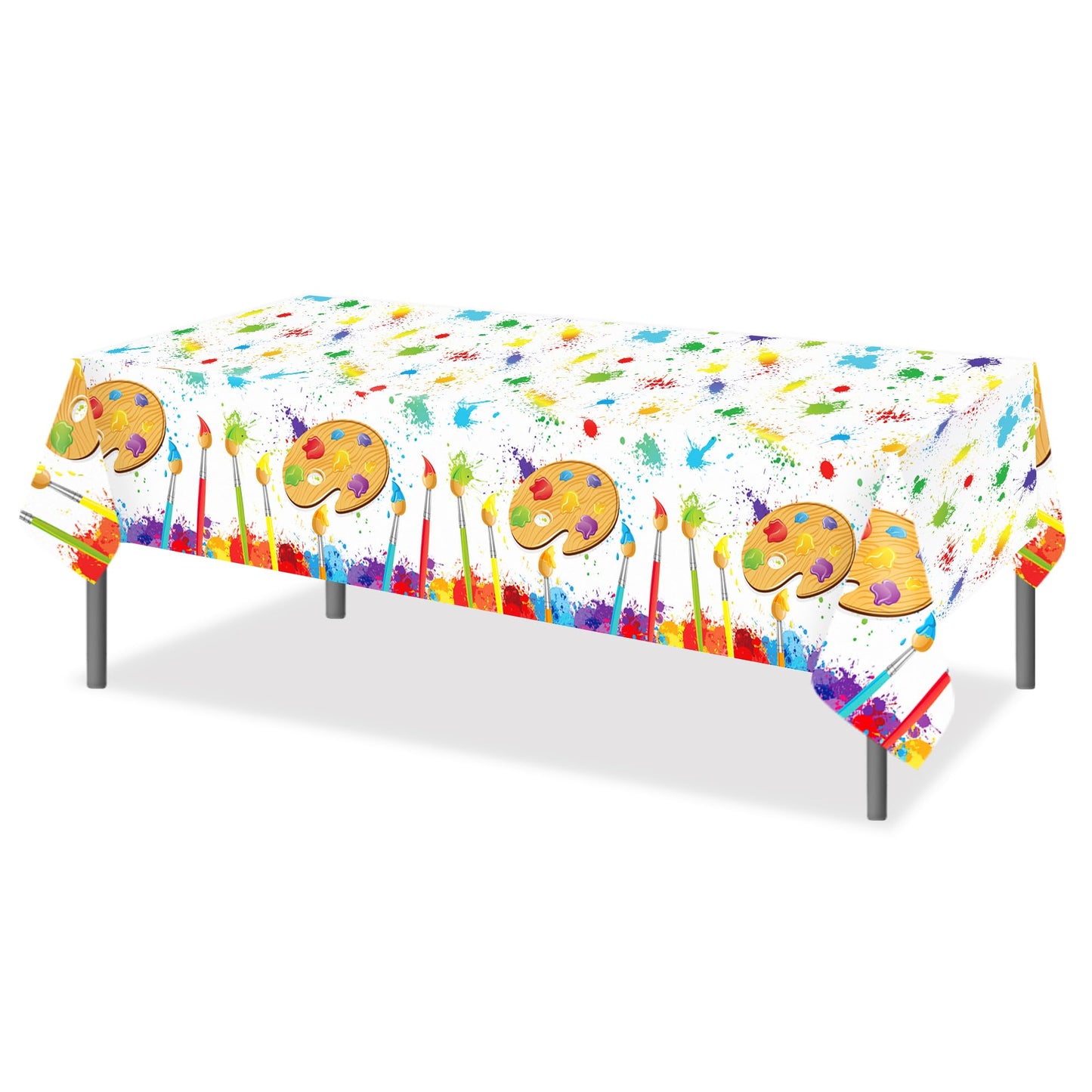 CC HOME 1Pc Watercolor Painting Party Plastic Tablecloth 54 x 87 Inch Long Table Cover, Artistic Painting Party Tablecover for Art Draw Theme Kids Baby Shower Birthday Dinner Picnic Kitchen Event