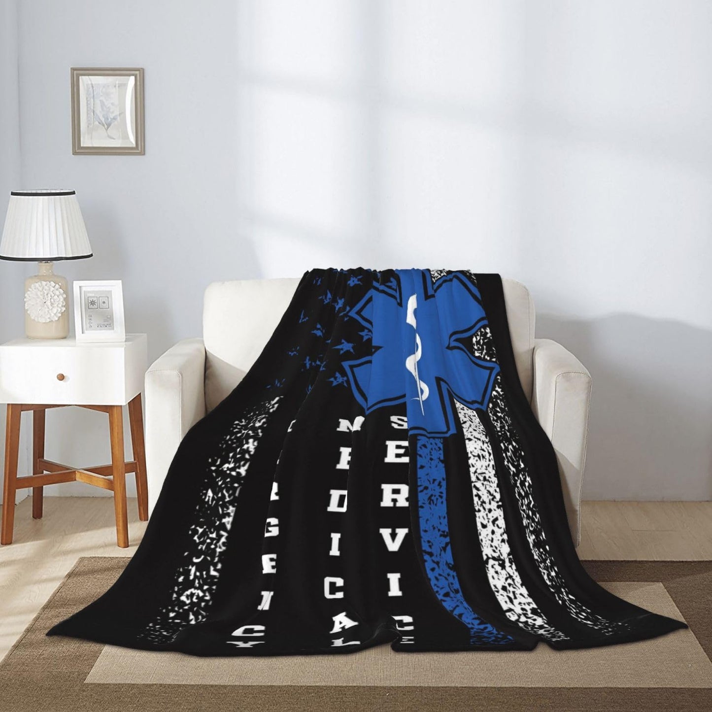 Police Gifts Blanket 80"x60" Soft Cozy American Flag Blankets Warm Lightweight Plush Fleece Throws EMS Gift for Men Women