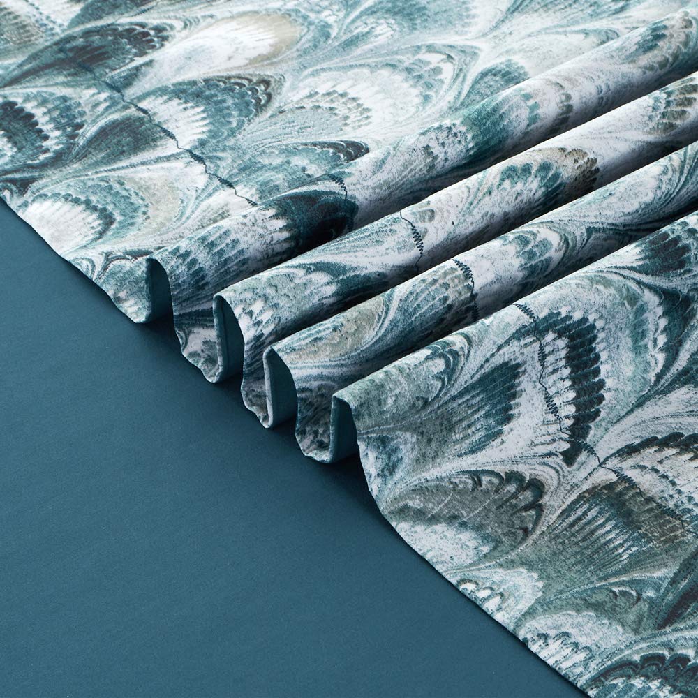 MILDLY 100% Long Staple Cotton King Duvet Cover Set, Aqua Blue Peacock Tail Plume Pattern Printed Comforter Cover Set