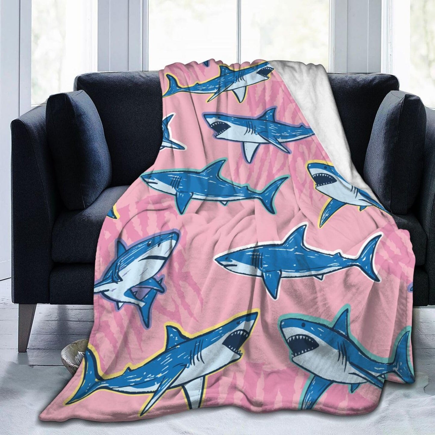 Cartoon Shark Blanket Soft Lightweight Throw Blankets Cozy Flannel Bed Throws for Sofa Couch Travel Home Room Bedroom Decor Gifts for Boys Girls Kids Adults 60"x50"