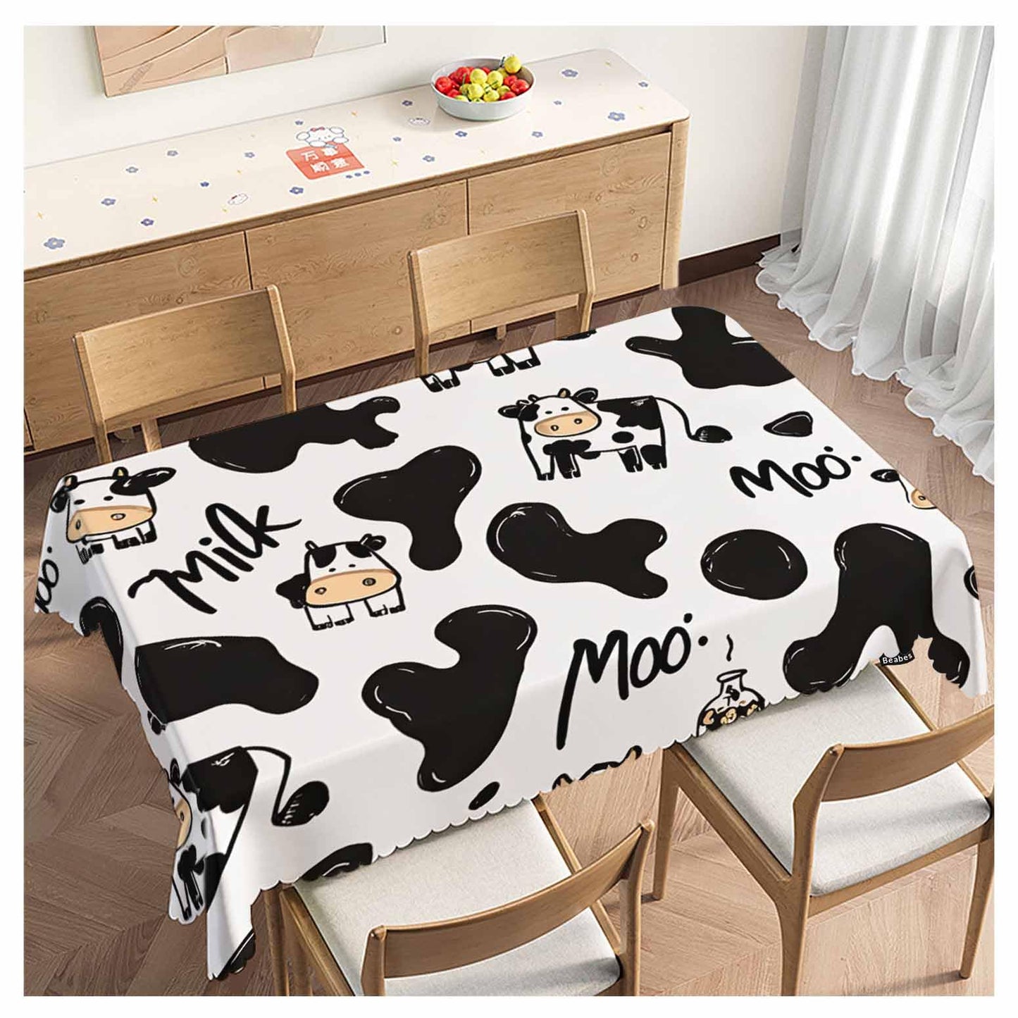 Beabes Cow Cute Table Covers Farm Milk Cattle Heavy Weight Tablecloth Cow Print Picnic Table Cloth for Kitchen Dinning Tabletop Outdoor BBQ Buffet Rectangle 52x70 Inch