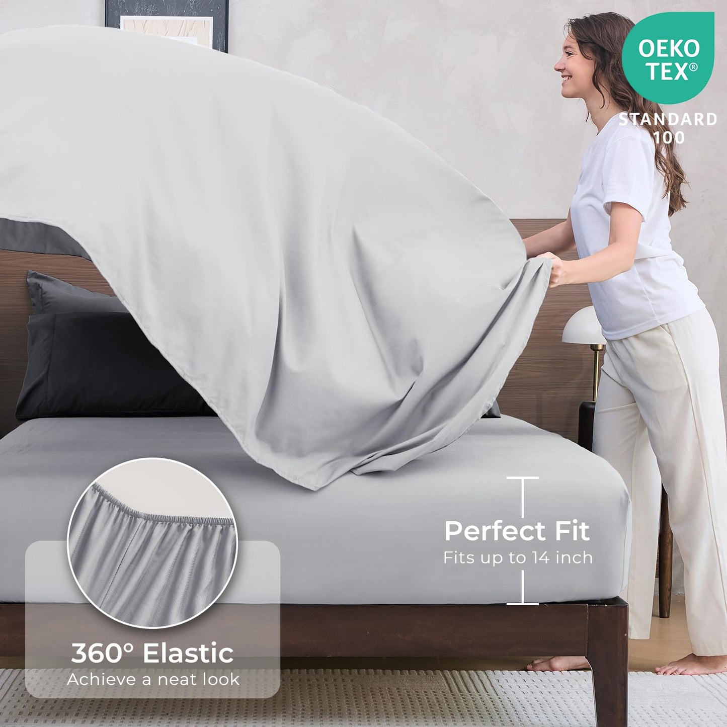 HEVUMYI Queen Comforter Set - 7-Piece All Season Bed in a Bag Queen, Ultra Soft Bedding Set with Comforter, Flat Sheet, Fitted Sheet, Pillowcases, Pillow Shams, Dark Grey & Light Grey