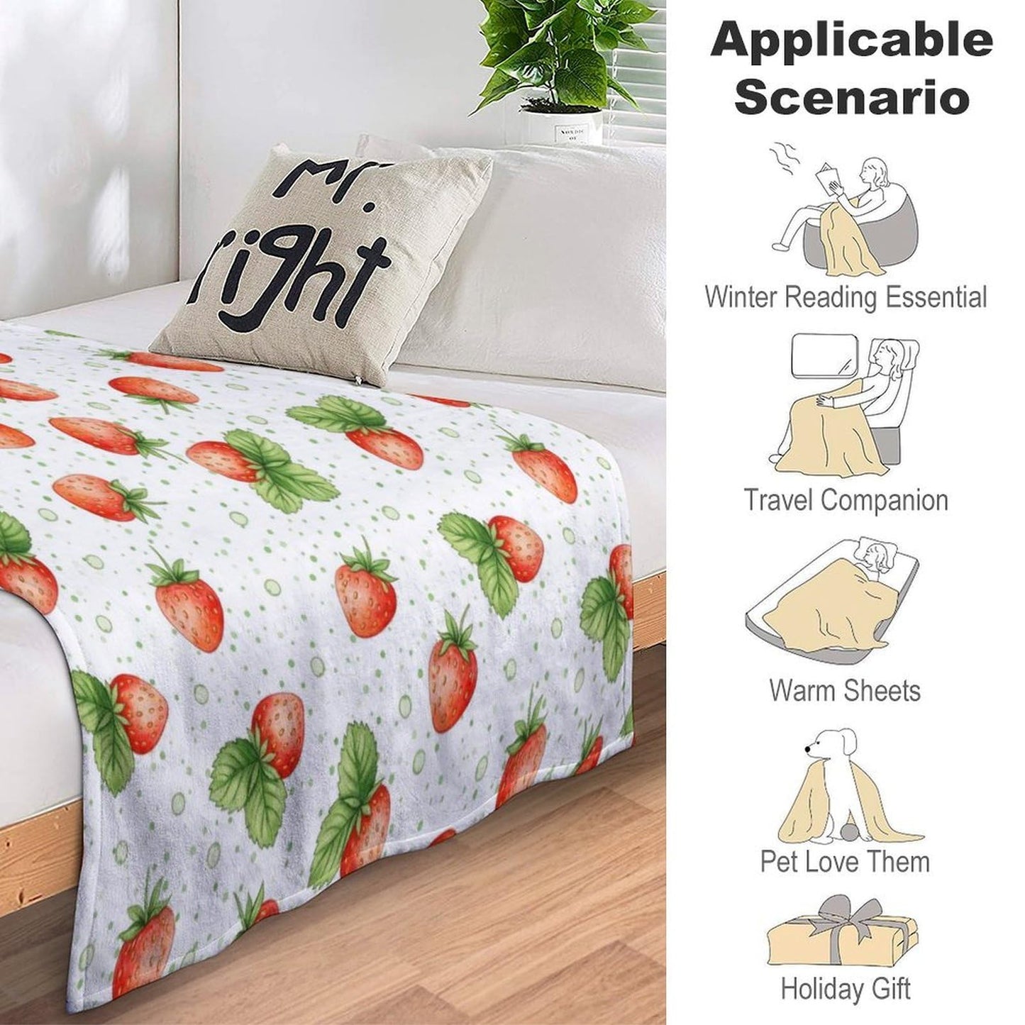 Meaudiwes Fashion Blanket Carpet, Flannel Blanket Winter Warm Blanket for Women Men Compatible with Strawberry Fruit