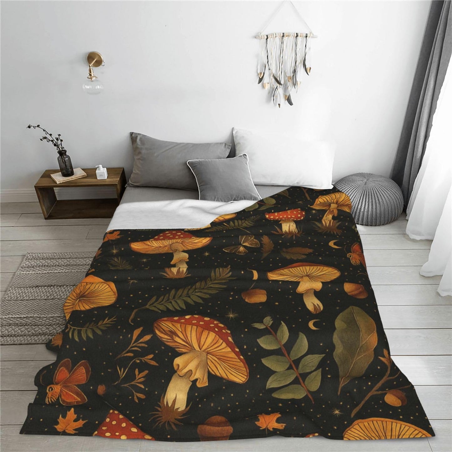 BINBINNIAO Vintage Mushroom and Leaves Blanket Flannel Couch Sofa Home Outdoors Keep Warm Blankets 50"x40"