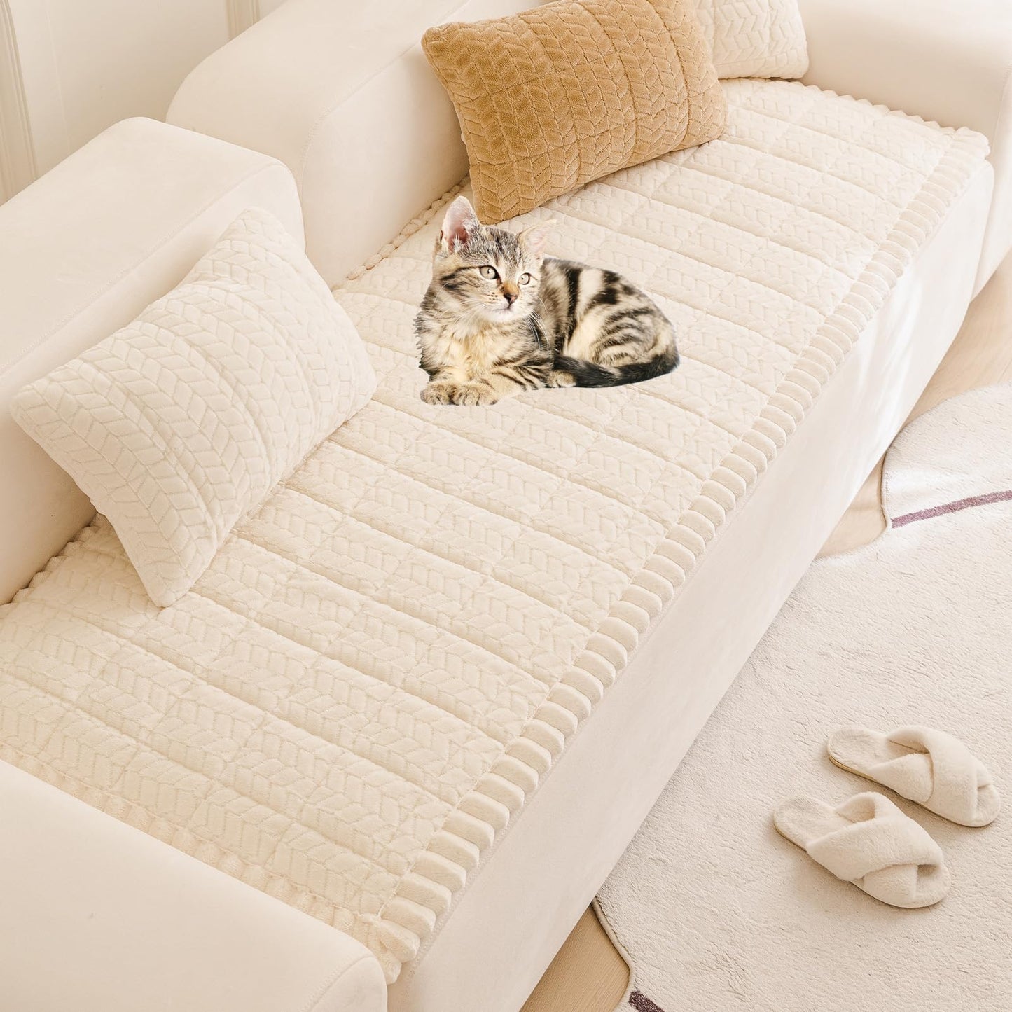 Mivnue Pet Couch Cover Protector Sofa Covers for Pets Washable Non Slip Couches and Sofas Dog Mat (Cream, 27.6" x 82.7")
