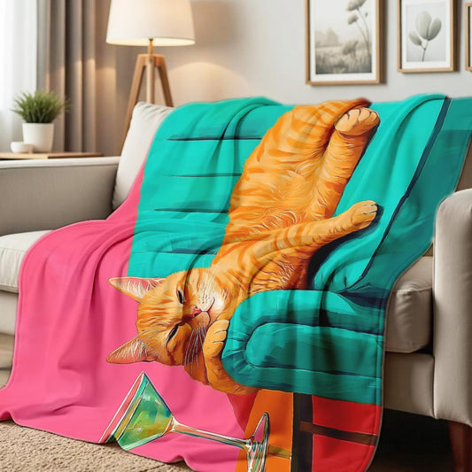 HUNXIAOJ Cat Print Throw Blanket Soft Bed Couch Throw Kitten Flannel Blanket Cozy Bedding Gifts for Cat Lovers (49"x59")