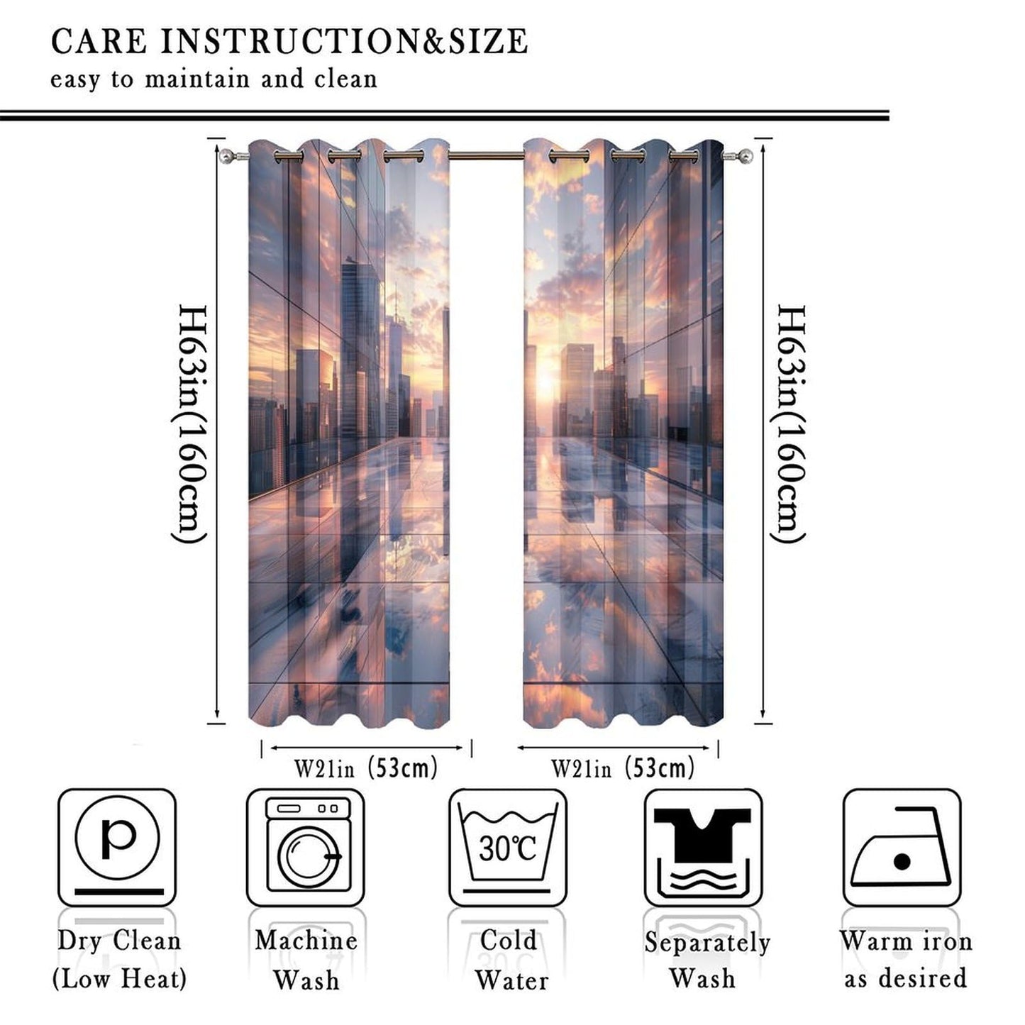 TOWINSFB Fantasy City Architecture Blackout Curtains, Sky Colorful Building Sunset Grommet Thermal Insulated Curtains Window Drapes for Bedroom Living Room, 2 Panels, Each 21W x 63L