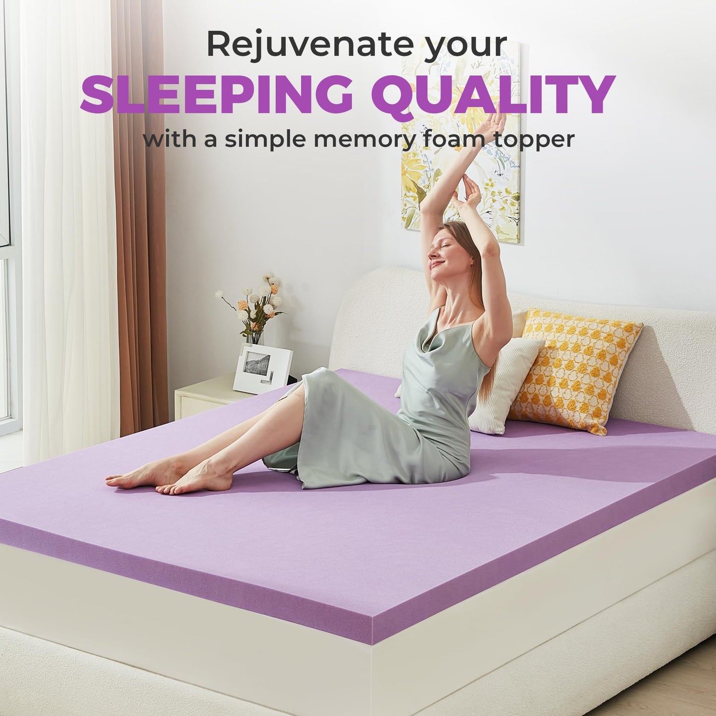 BDEUS 2 Inch Gel Memory Foam Mattress Topper Ventilated Soft Pressure Relieve Mattress Pad, Breathable Bed Topper, CertiPUR-US Certified, Twin Size