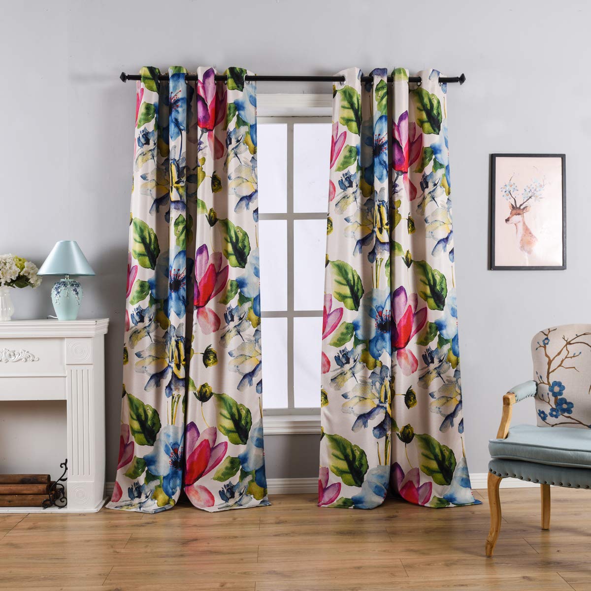 Taisier Home Stylish Living Elegant Abstract Colorful Curtains Printed,Colorful Flower Curtain Printed,Fashion Curtains 84 Inch Lenth for Bedroom(Floral Print Curtain 1 Piece)