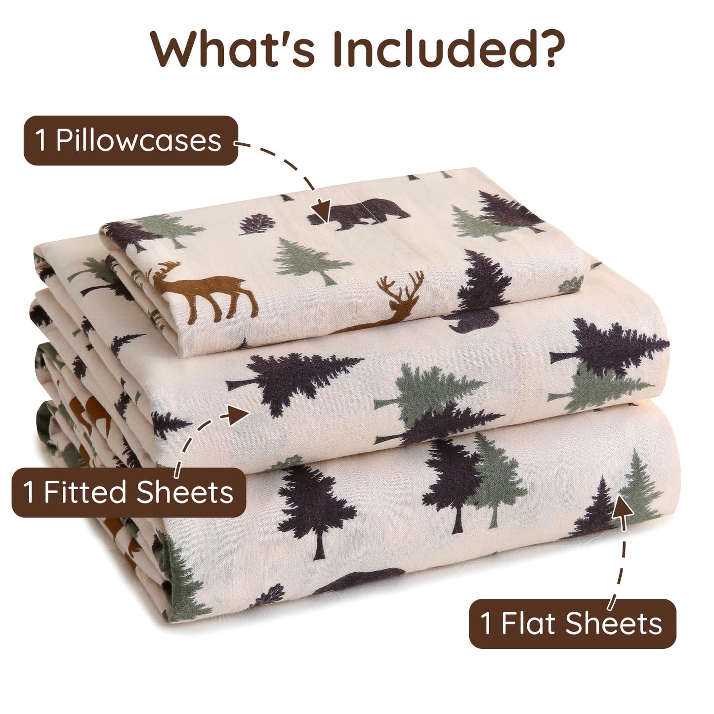 LONAVA 100% Cotton Flannel Sheet Set 4 Pieces, Heavy-Duty Fluffy Flannel Design, Thermal Lock Technology, 16 inch Deep Pocket Cozy Soft Bedsheets,(Twin,Fall Forest)