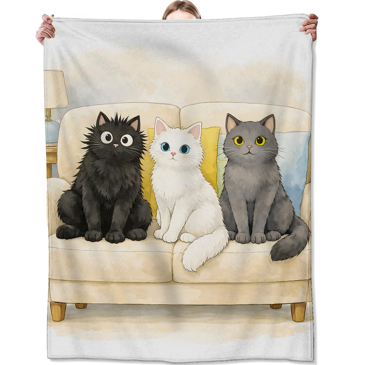 Zeleda Cute Cat Cozy Throw Blanket for Couch Sofa Bed, Soft Flannel Playful Kitten Blankets for Kids Girls Boys Teens, Warm Lightweight Adorable Whimsical Throws for Room Decor Gifts, 50x60 Inches