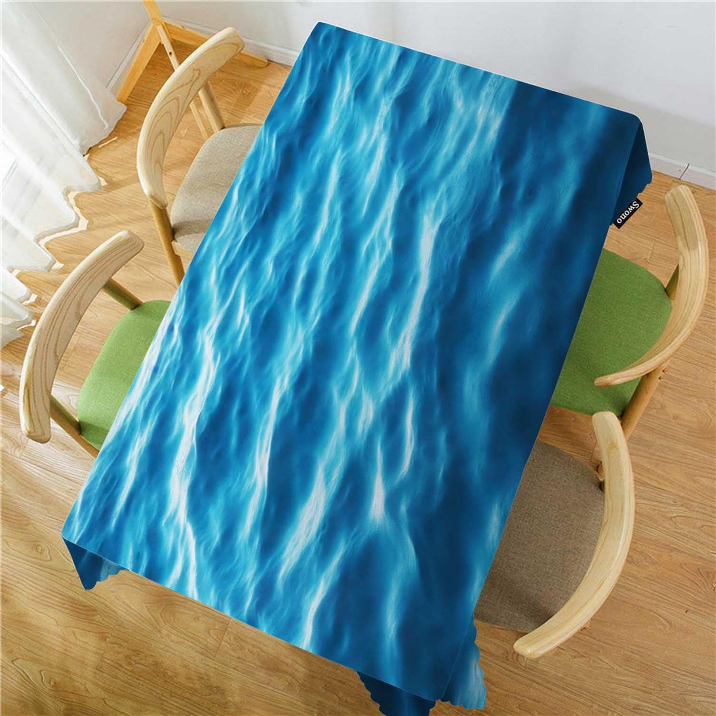 Swono Ocean Waves Table Covers 52x70 Inch Tropical Blue Ocean Waves Seawater Flow Wipeable Tablecloth Kitchen Dinning Tabletop Decoration, Table Cloth for Outdoor and Indoor Use