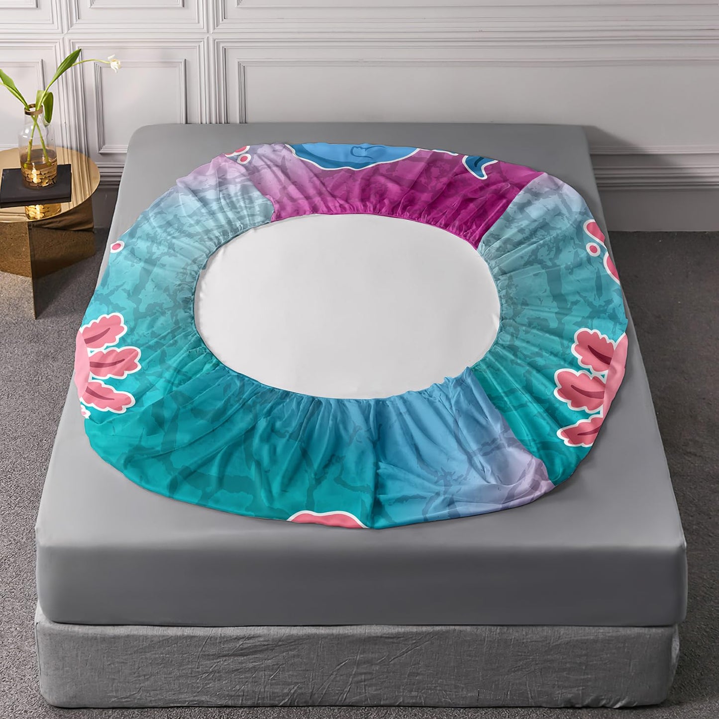 HOSIMA Axolotl Bedding Set Pink and Blue Axolotl Pattern Kawaii Twin Fitted Sheet Set for Kids Bedroom Decor,1 Fitted Sheet+2 Pillowcases.
