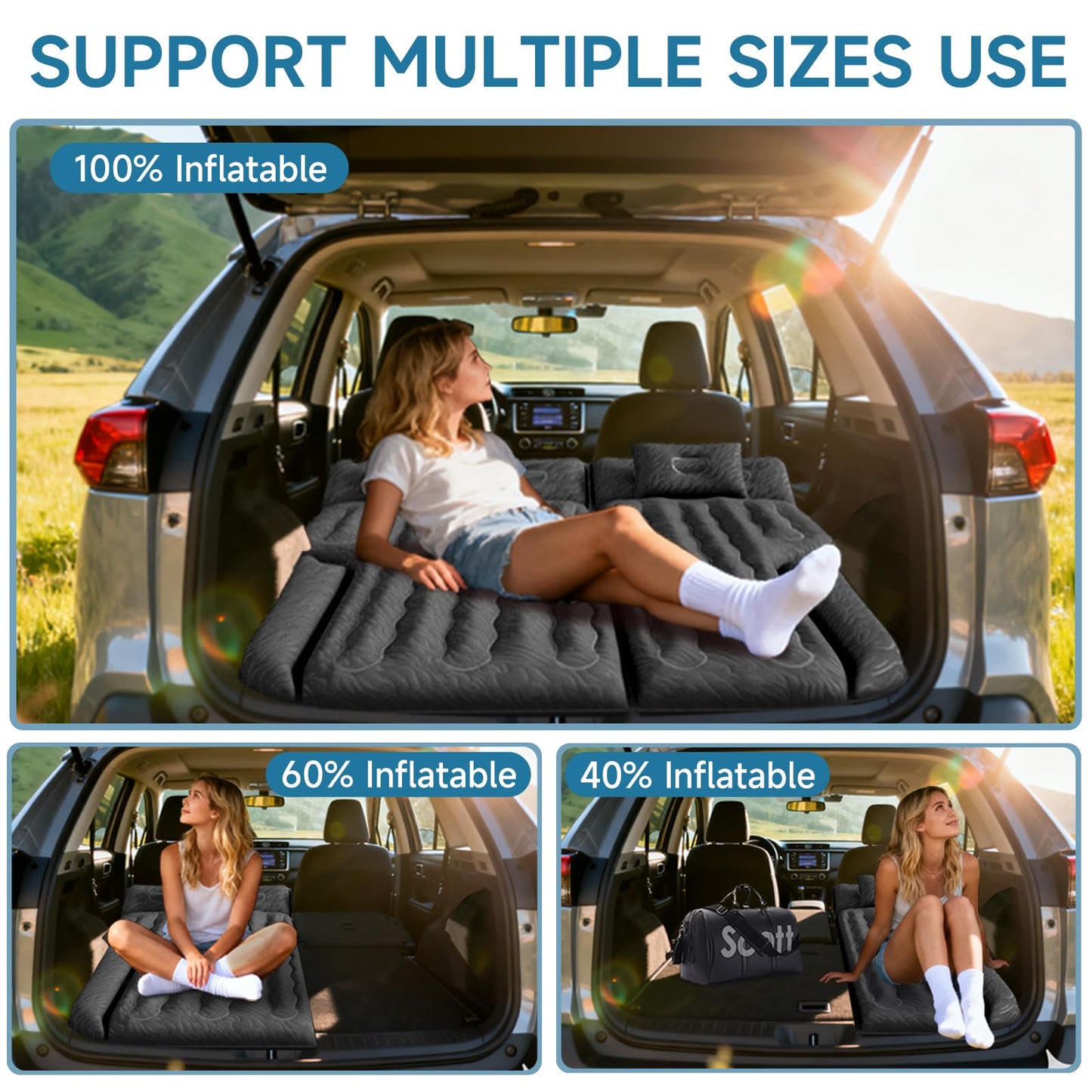 DikaSun Inflatable SUV Air Mattress Bed, Double-Sided Flocking Travel Camping Bed with Air Pump and 2 Pillows for Universal SUV