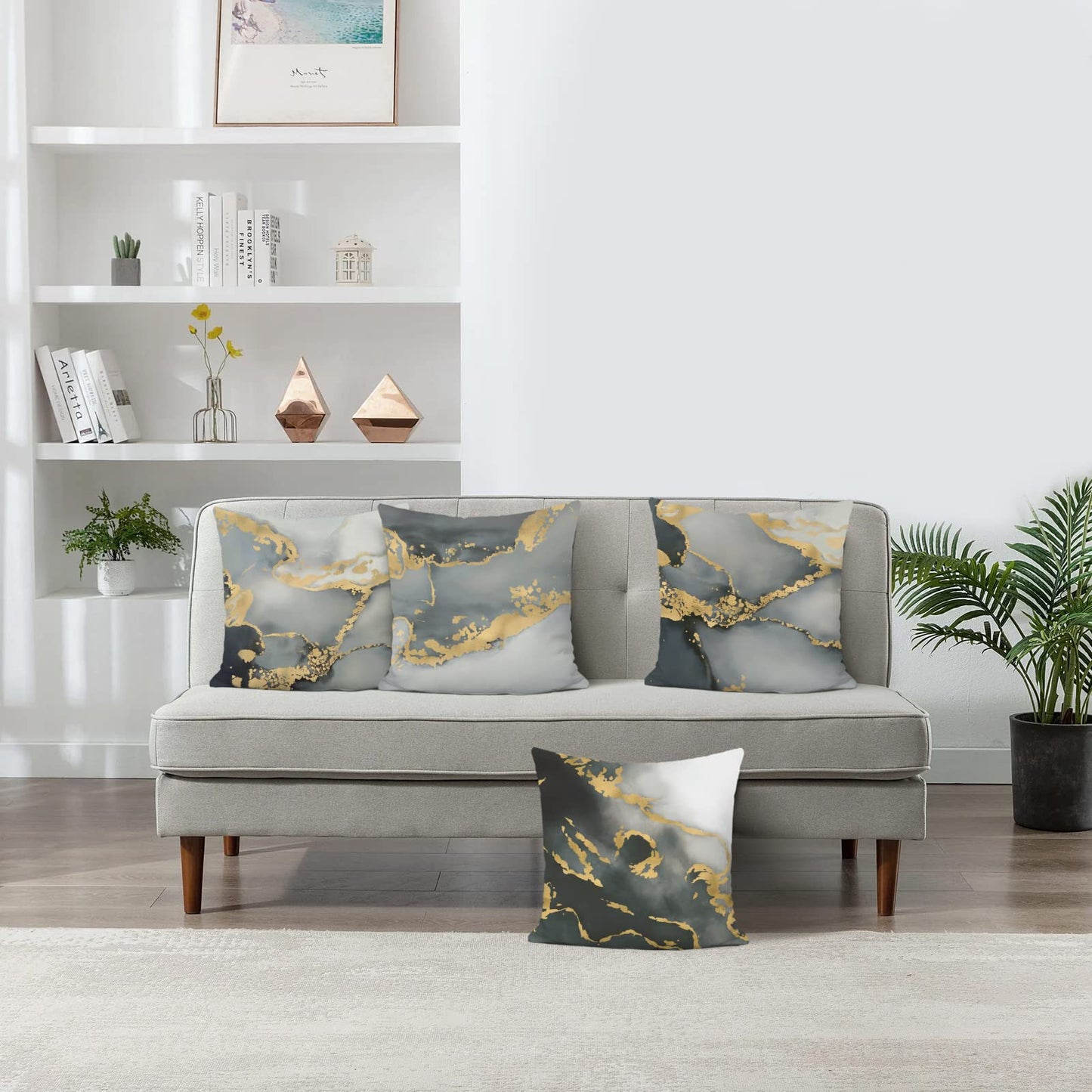 Bonhause Grey Gold Black Marble Pillow Covers 18x18 Set of 4 Abstract Art Modern Decorative Throw Pillow Cases Soft Velvet for Couch Car Bedroom Home Decor