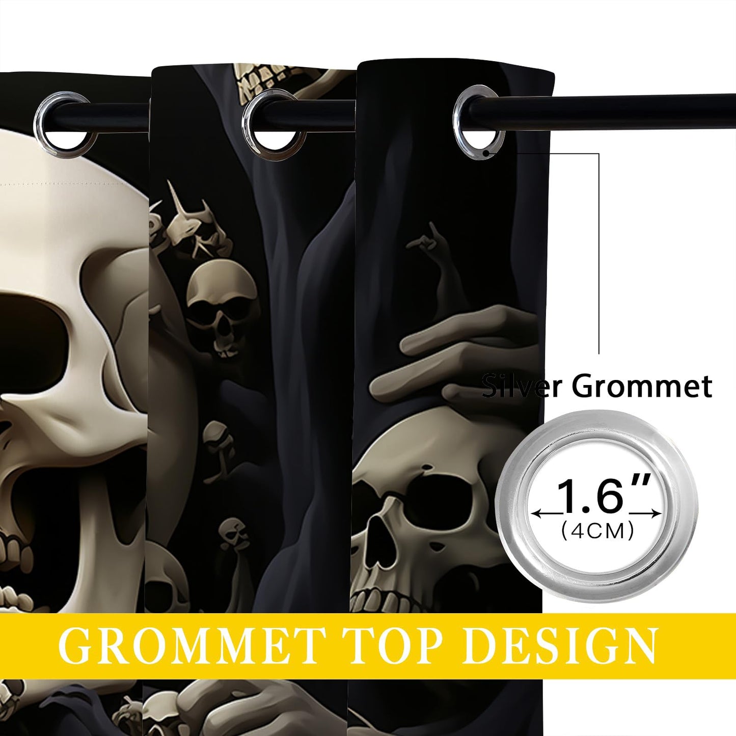 ONINUO Gothic Skull Blackout Curtains for Girls Boy Home Decor, Day of The Dead Scary Spooky Halloween Grommet Thermal Insulated Drapes Darkening Window Curtain for Bedroom Living Room, 42 x 45 Inch